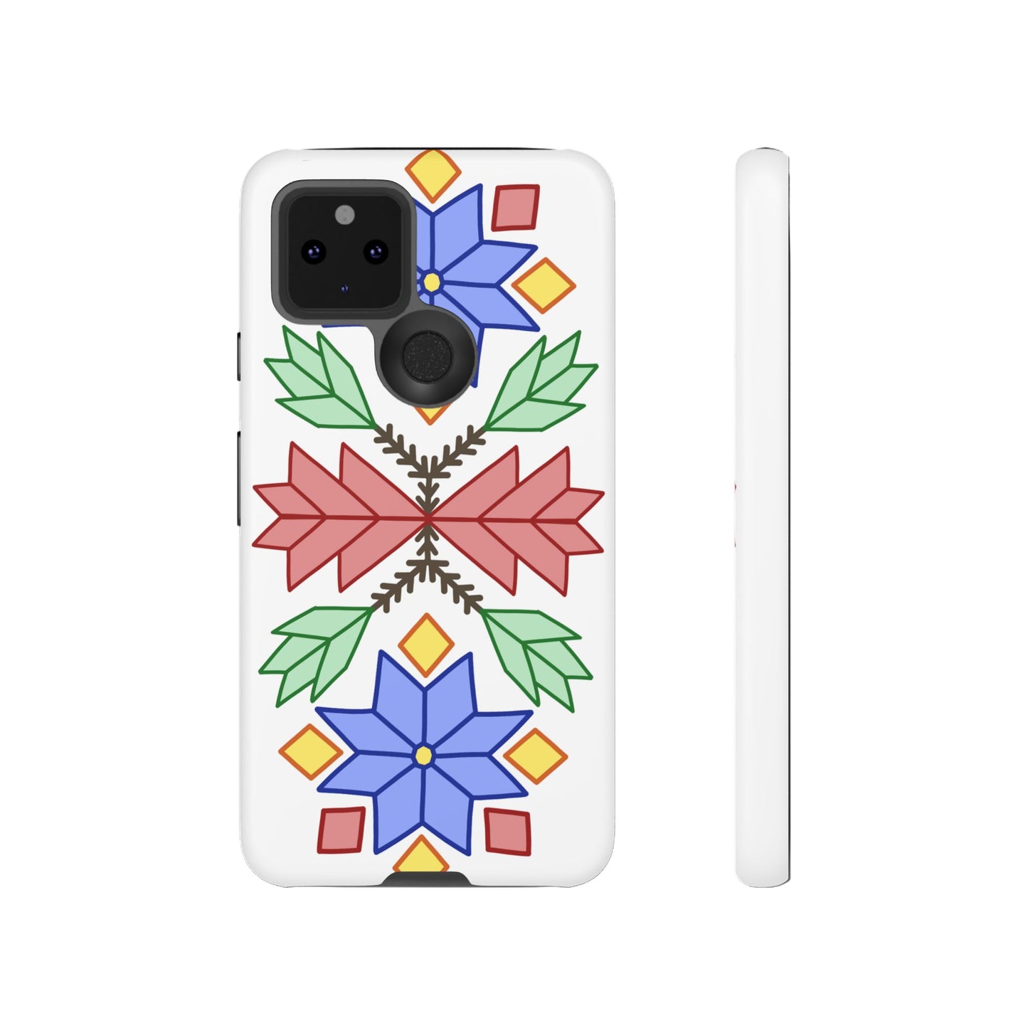 Geometric Ojibwe Floral Tough Phone Cases - White