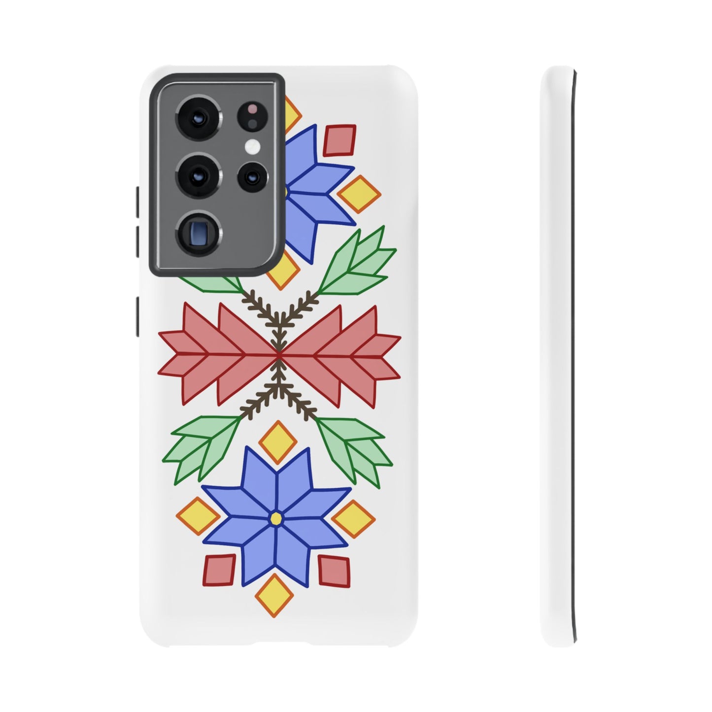 Geometric Ojibwe Floral Tough Phone Cases - White