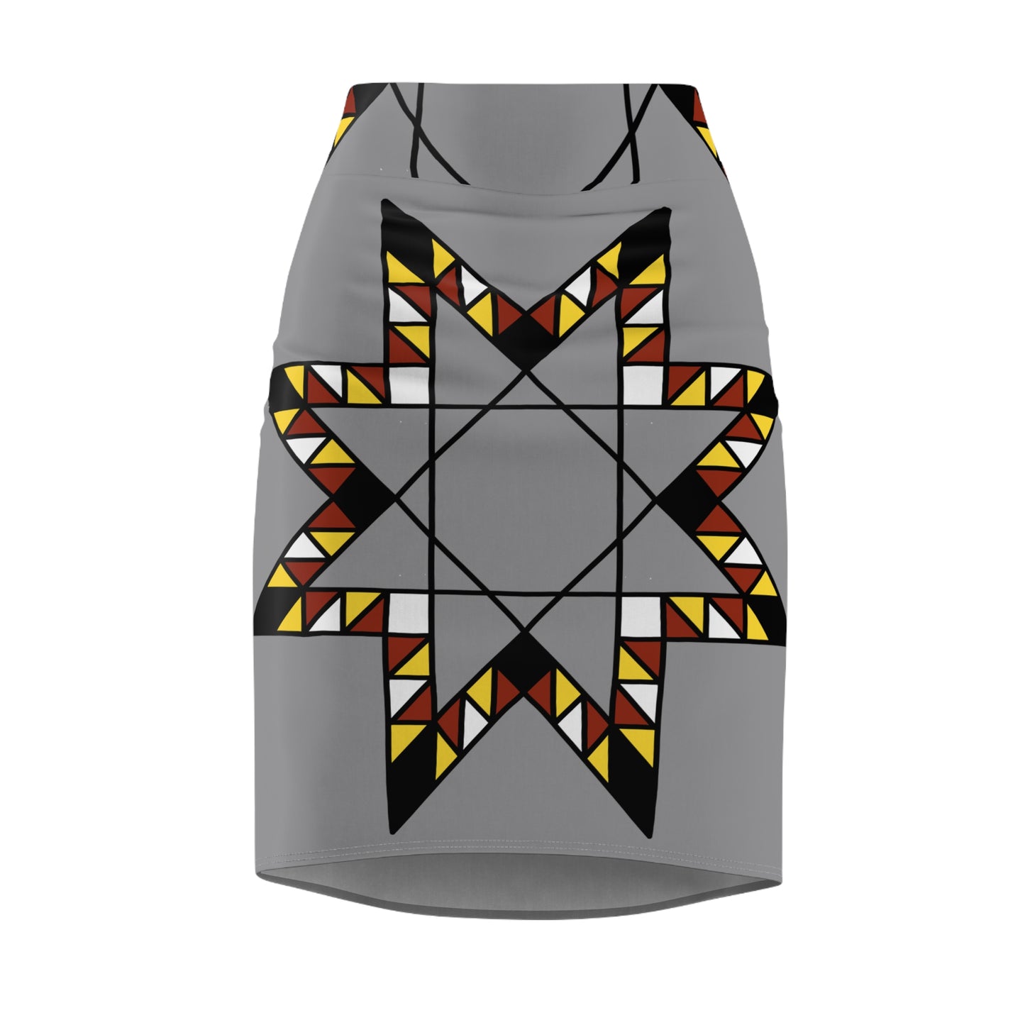 Star Quilt Design With Fire Colors - Women's Pencil Skirt - Gray