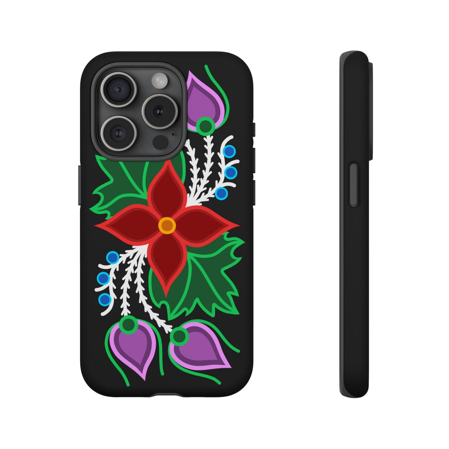 Traditional Ojibwe Floral Tough Phone Cases - Black