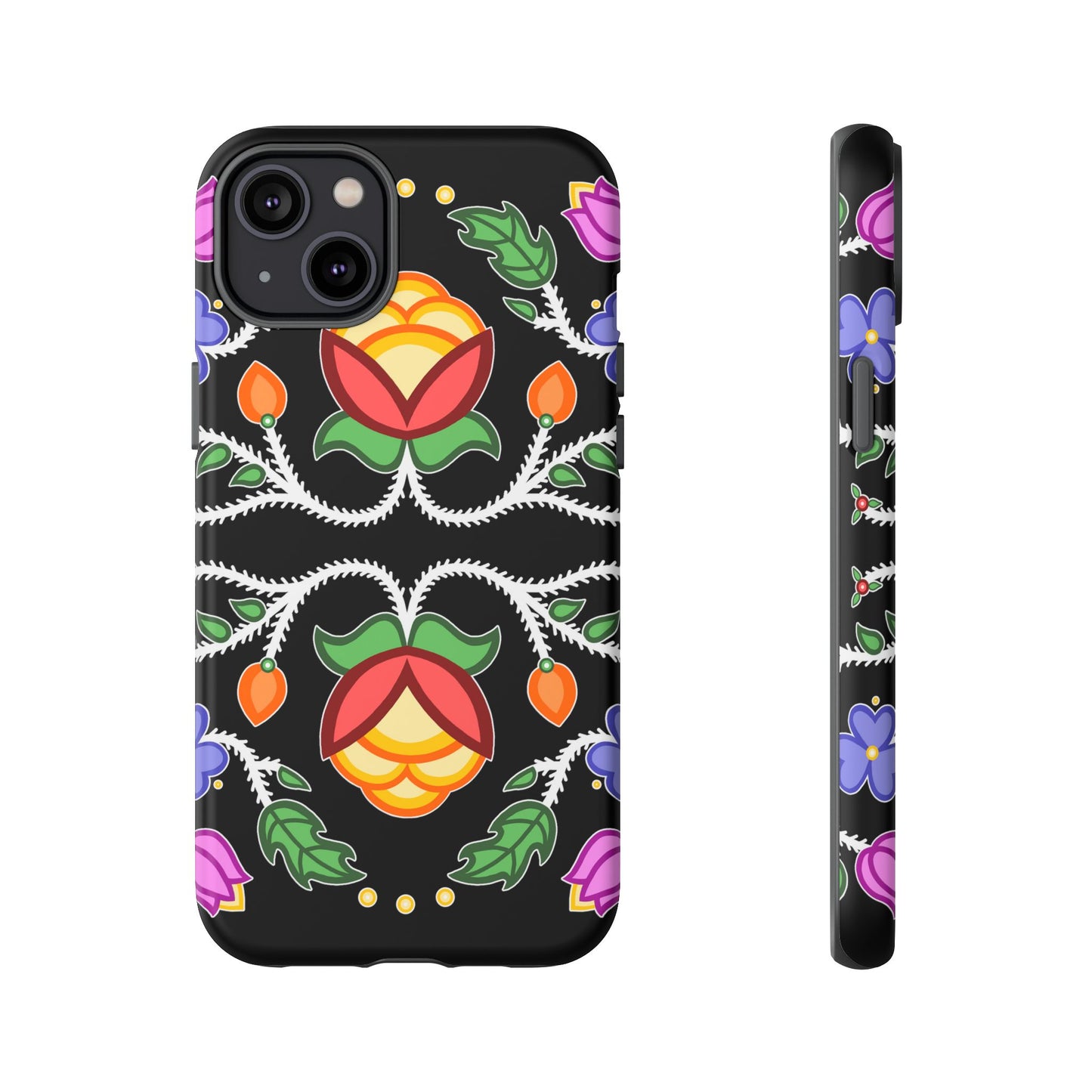 Tulip Design - Ojibwe Floral Tough Phone Cases - Black