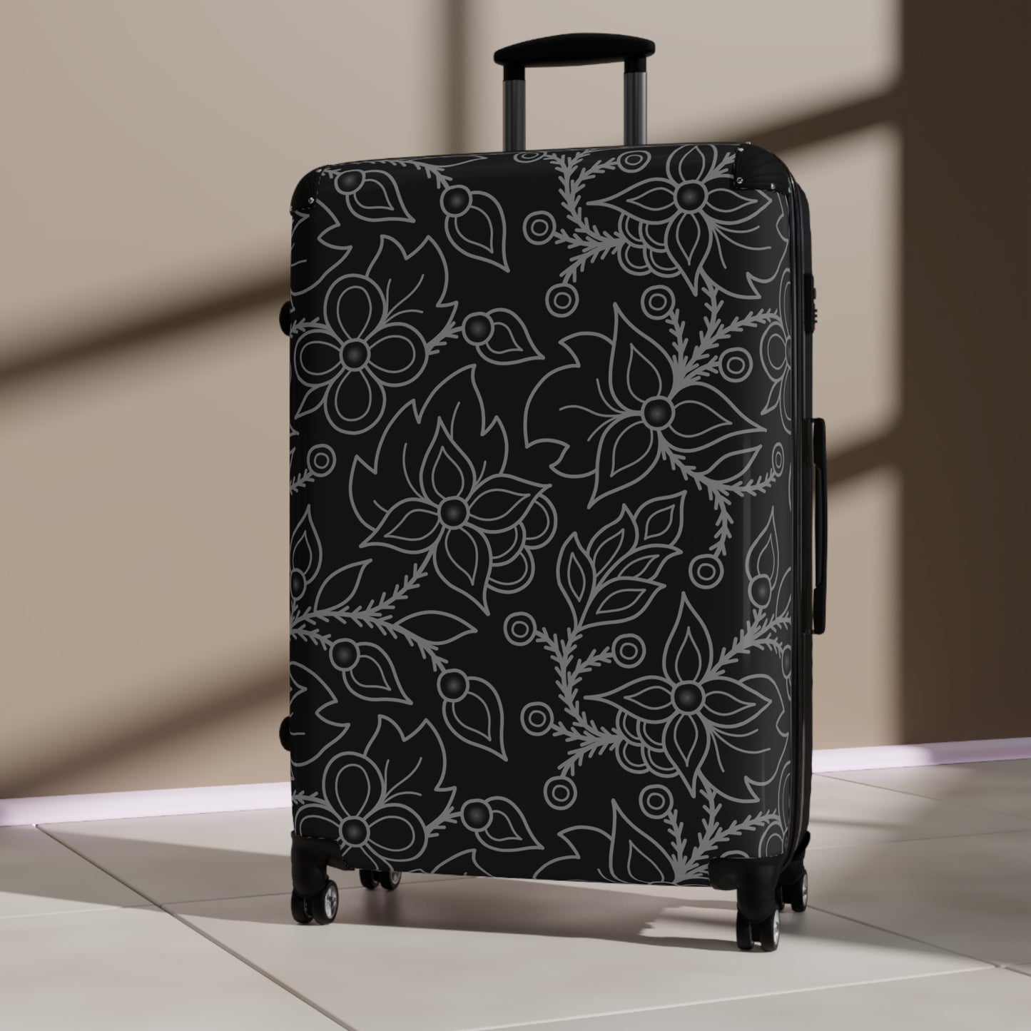 Woodland Ojibwe Floral Suitcase - Black All-Over-Print