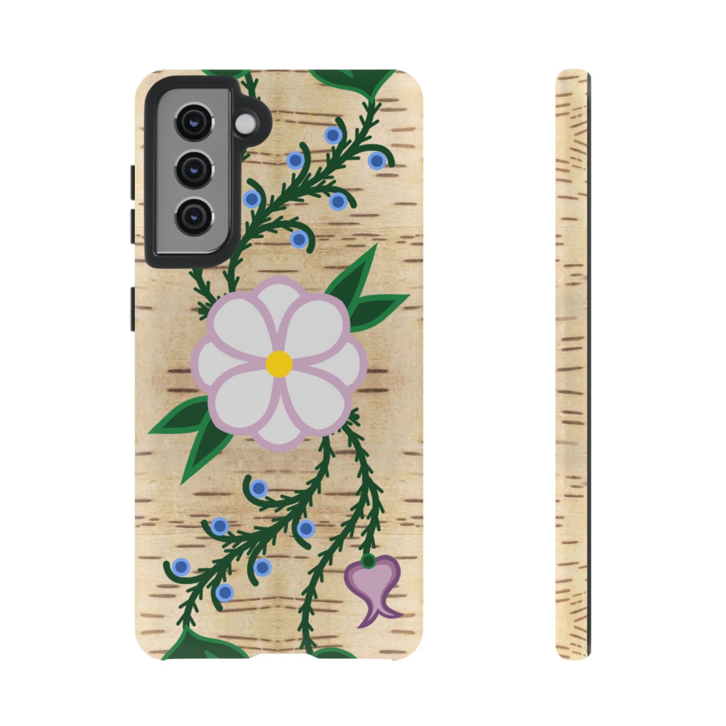 Birchbark Print Ojibwe Floral Tough Phone Cases - Black