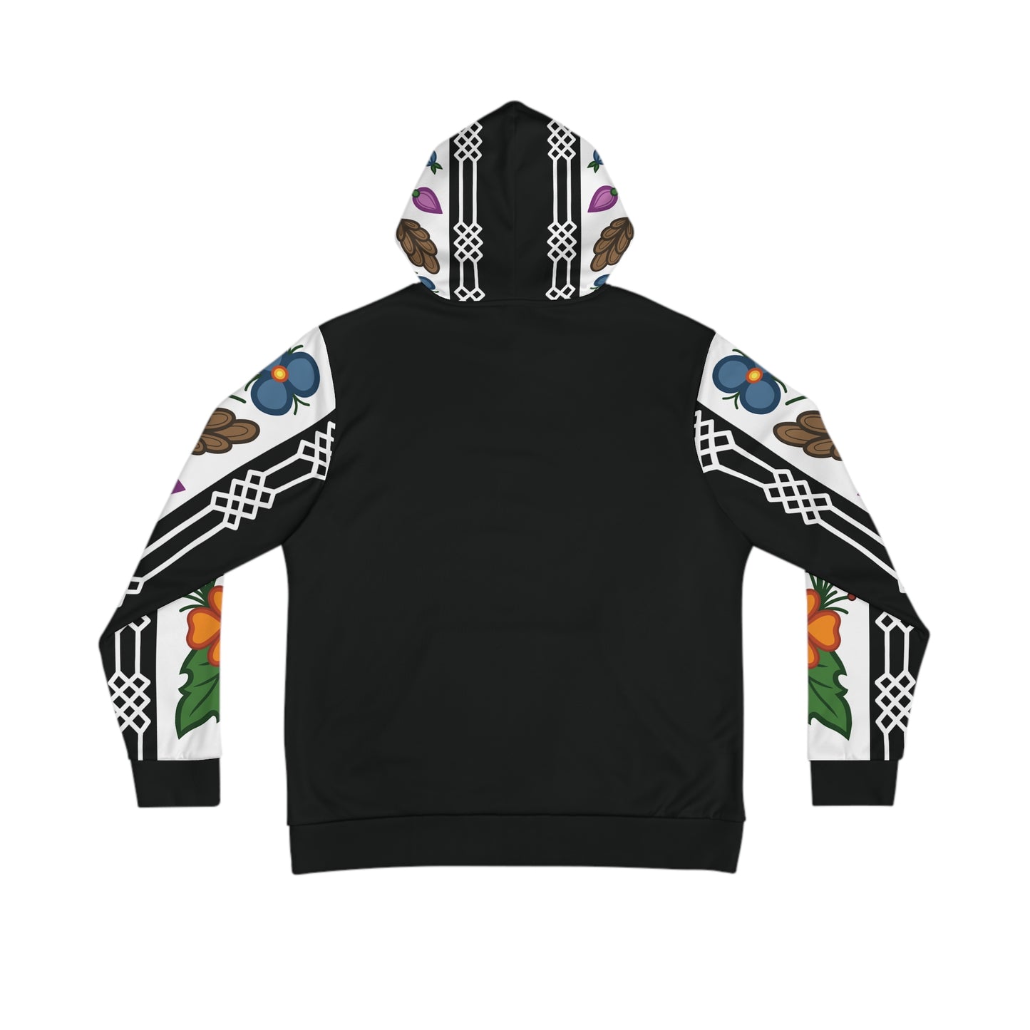 Ojibwe Floral Panel with Otter Track Geometric Borders - Sleeve & Hood Design - Unisex Hoodie