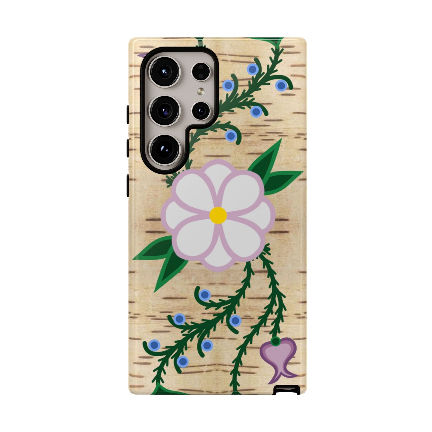 Birchbark Print Ojibwe Floral Tough Phone Cases - Black