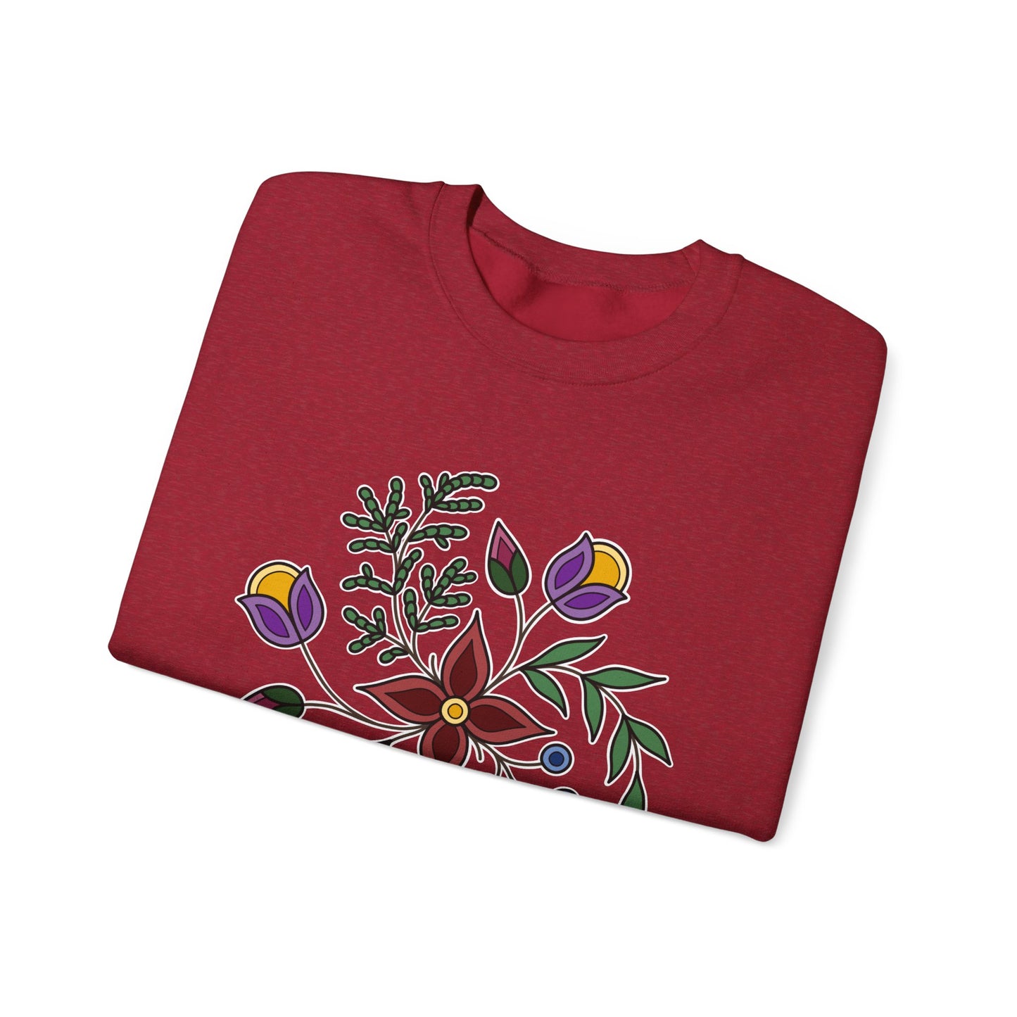 Giizhik / Cedar Ojibwe Floral Design - Unisex Gildan Heavy Blend™ Crewneck Sweatshirt