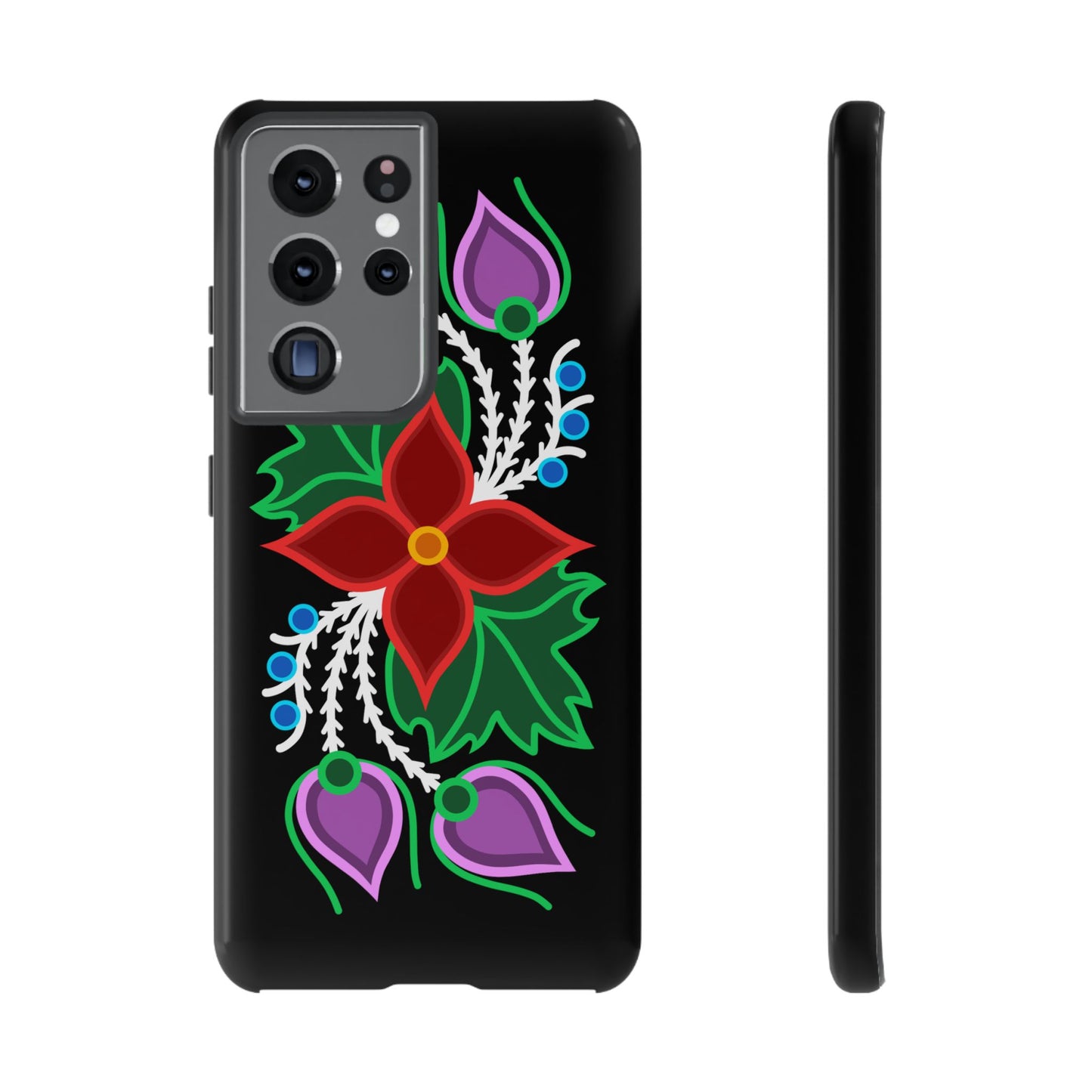 Traditional Ojibwe Floral Tough Phone Cases - Black