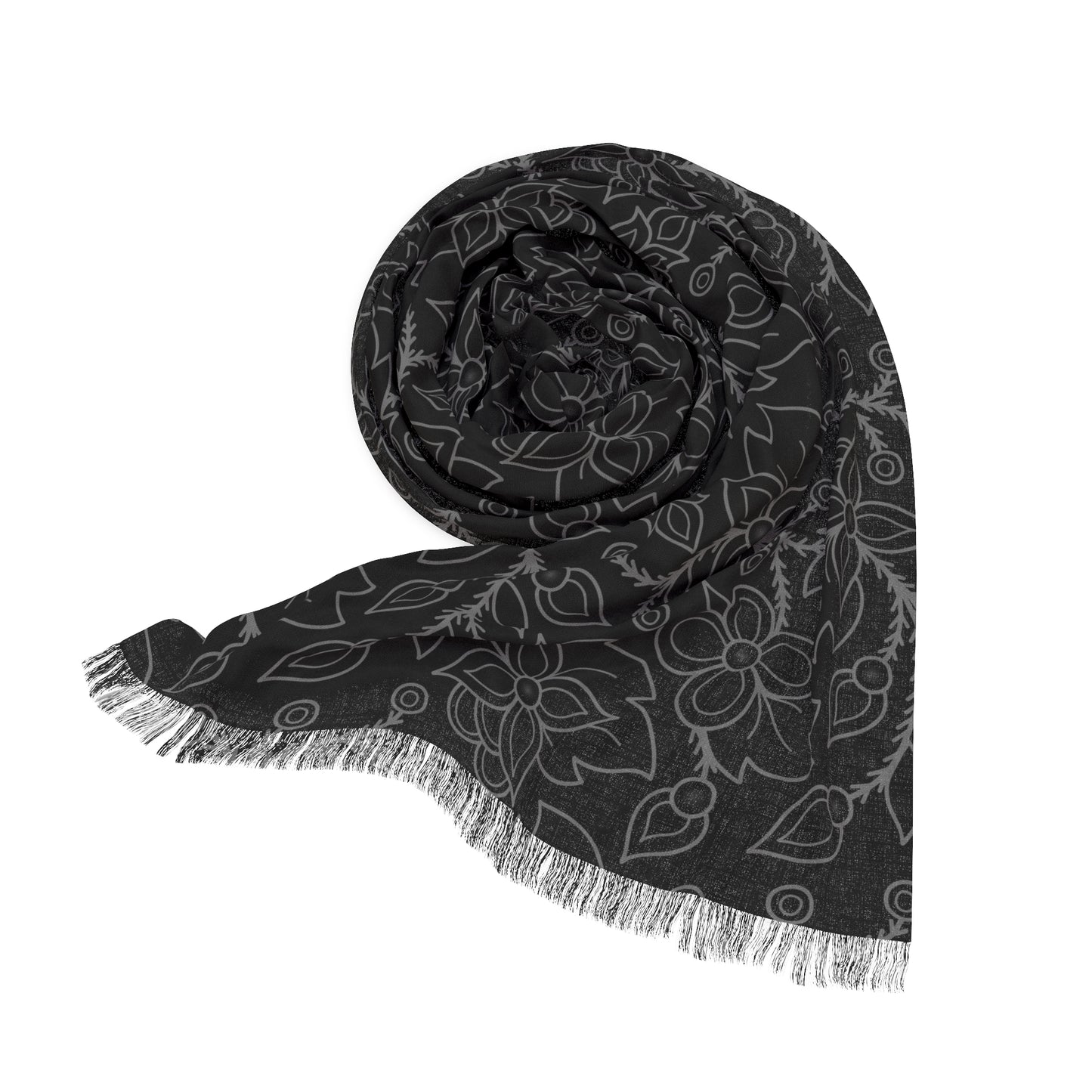 Woodland Ojibwe Floral All-Over-Print - Sheer Scarf -  Black