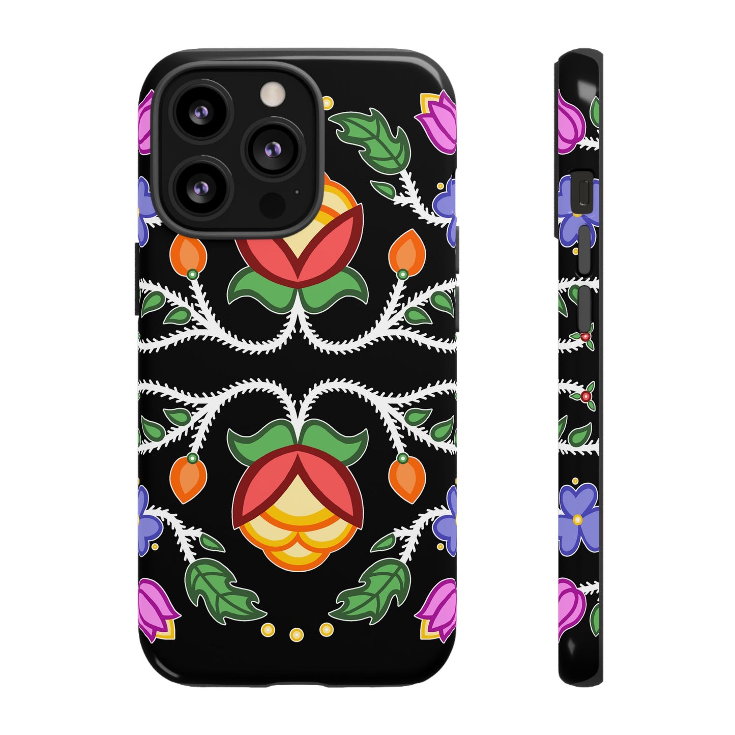 Tulip Design - Ojibwe Floral Tough Phone Cases - Black