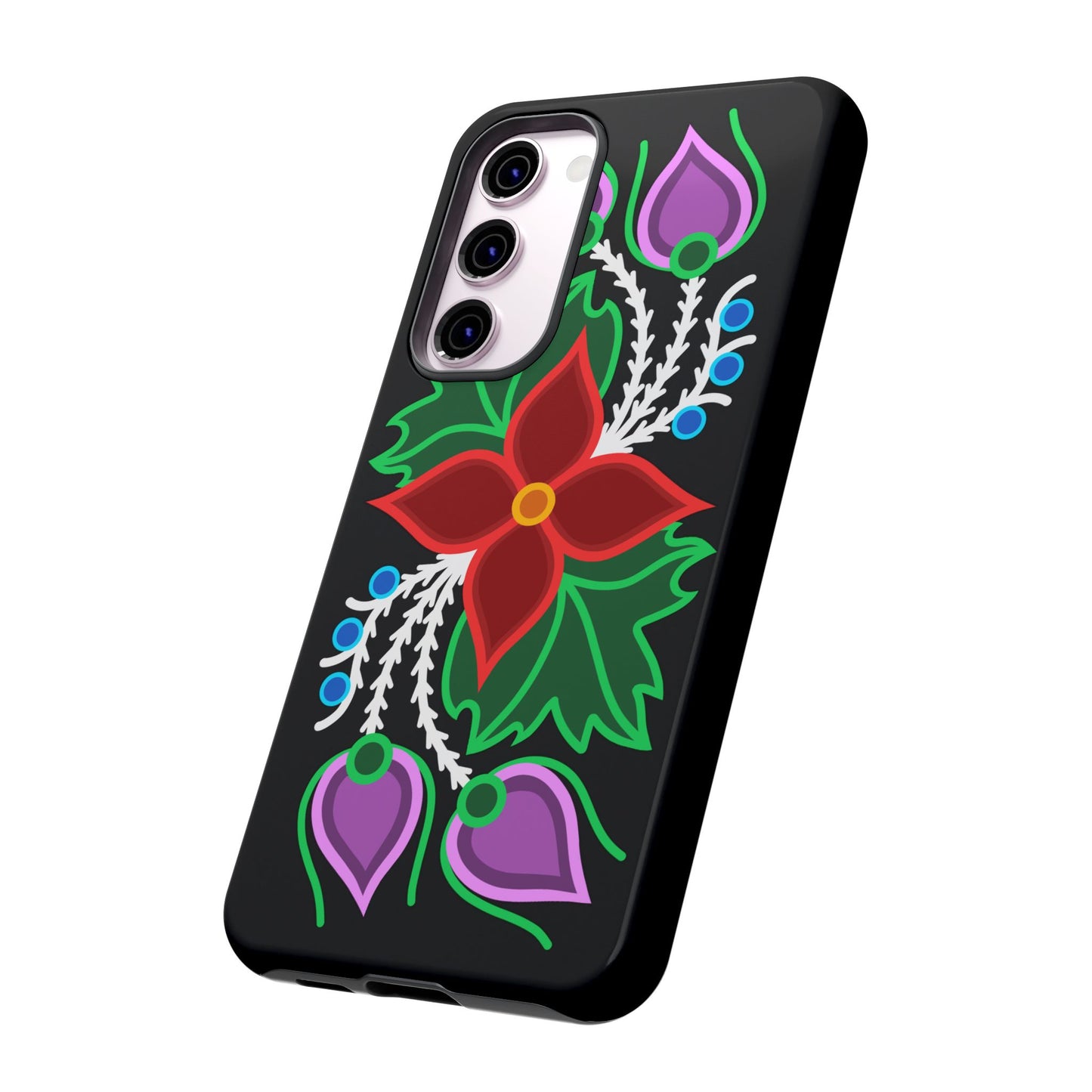 Traditional Ojibwe Floral Tough Phone Cases - Black