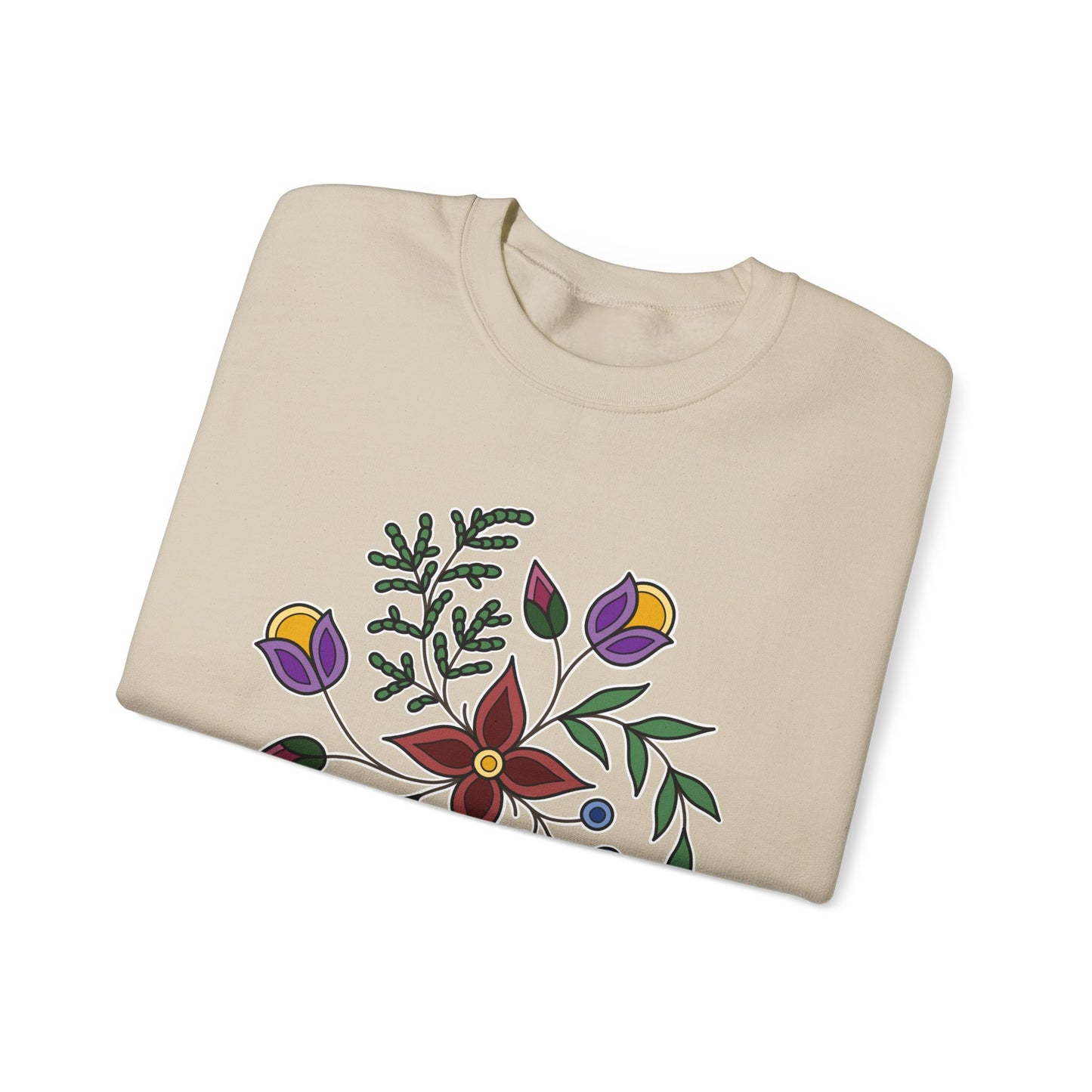 Giizhik / Cedar Ojibwe Floral Design - Unisex Gildan Heavy Blend™ Crewneck Sweatshirt