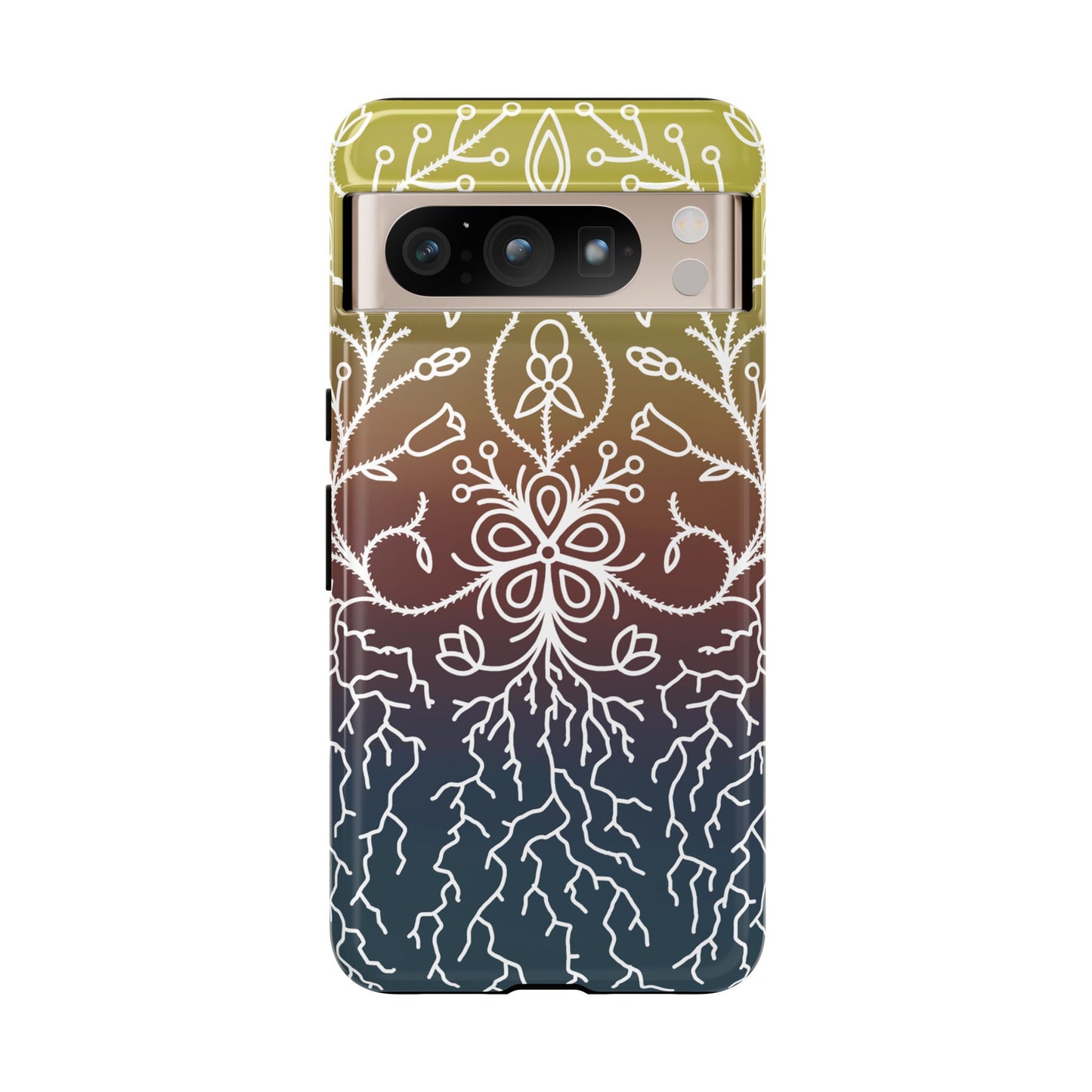 Sunset Ojibwe Floral Print Tough Phone Cases - Black