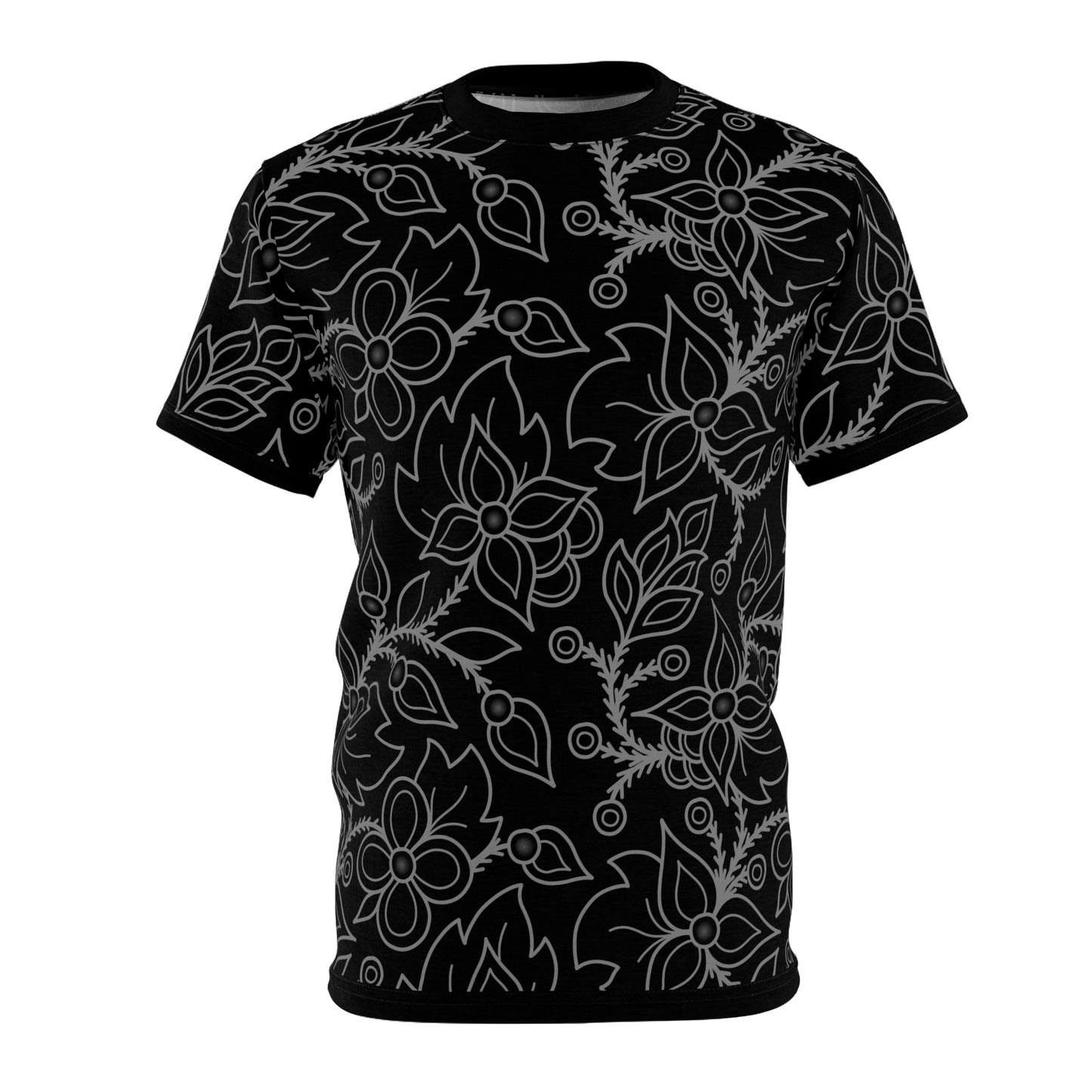 Woodland Floral All-Over-Print Design - Unisex Tee - Black