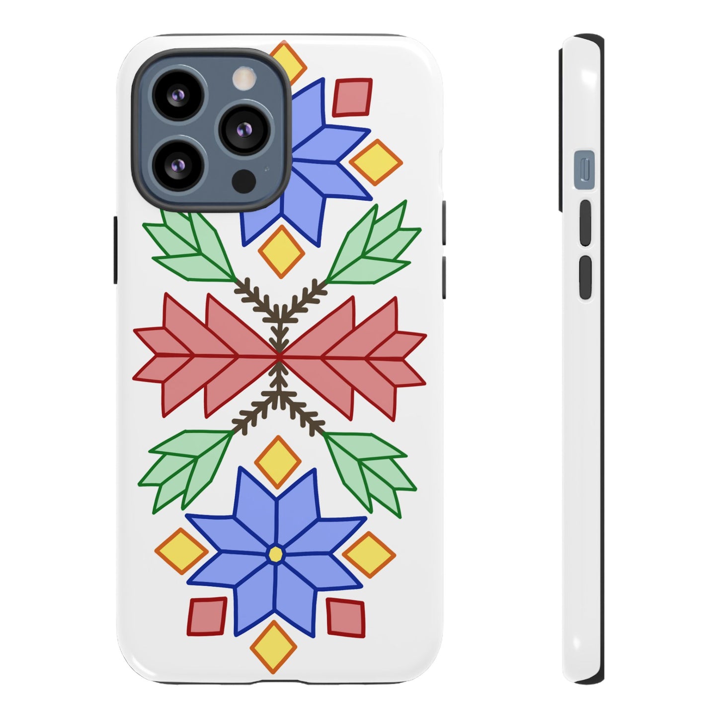 Geometric Ojibwe Floral Tough Phone Cases - White