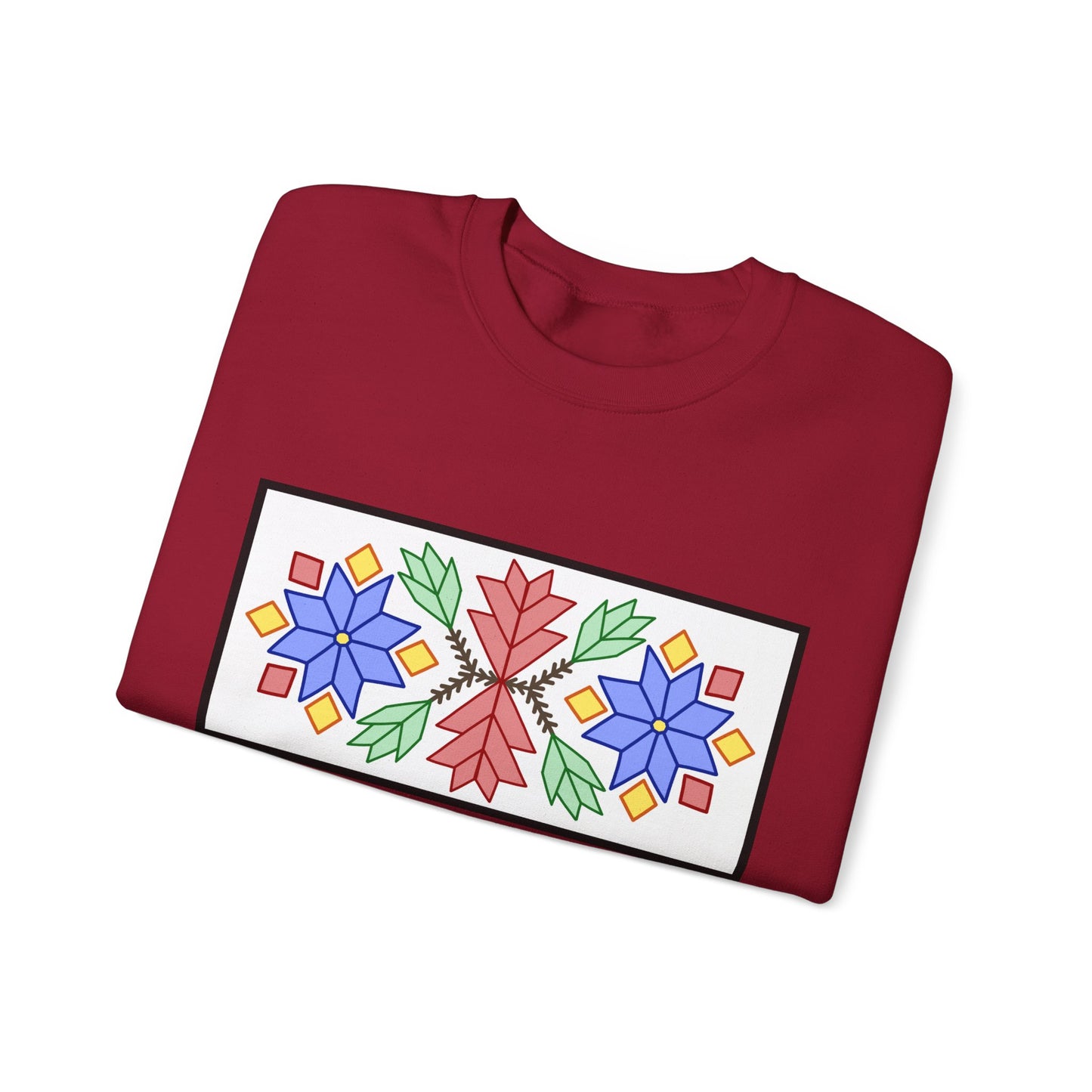 Loom Beadwork Inspired Geometric Ojibwe Floral Design - Unisex Gildan Heavy Blend™ Crewneck Sweatshirt