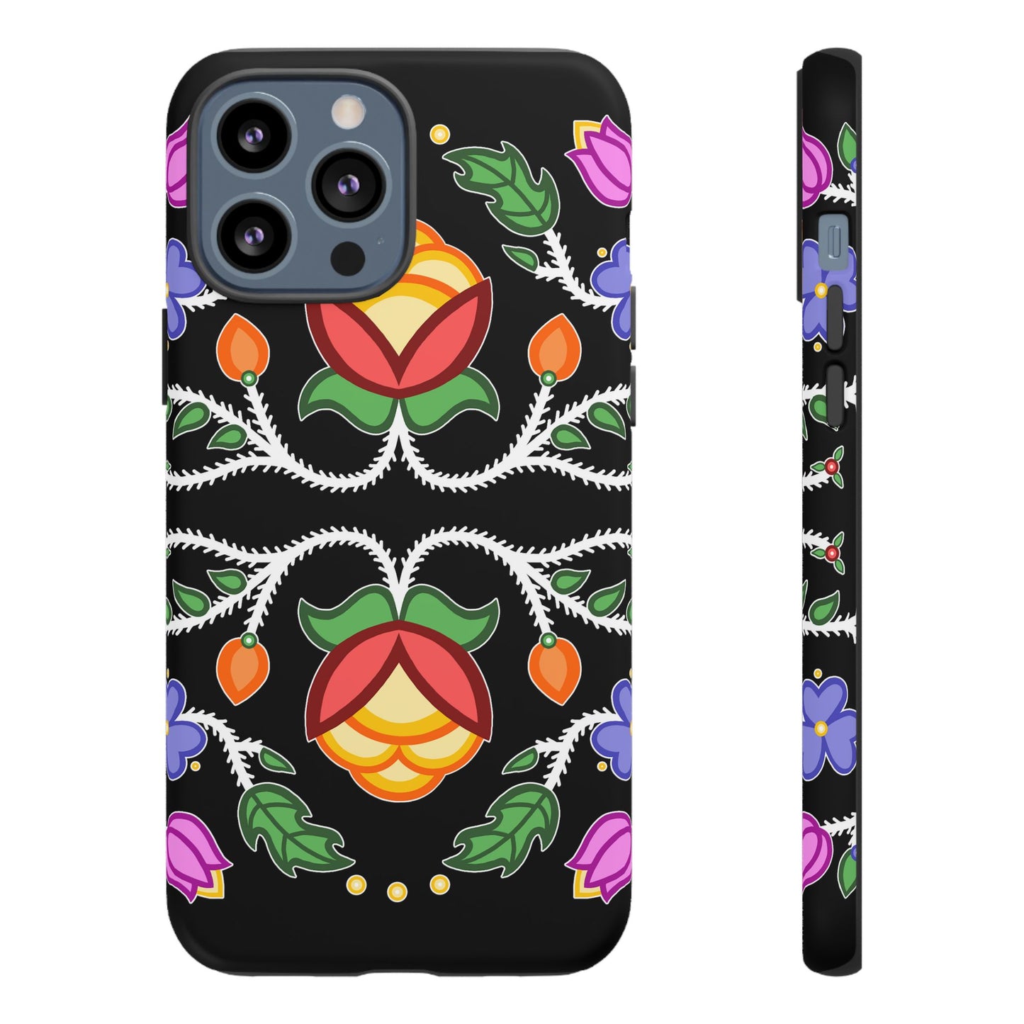 Tulip Design - Ojibwe Floral Tough Phone Cases - Black