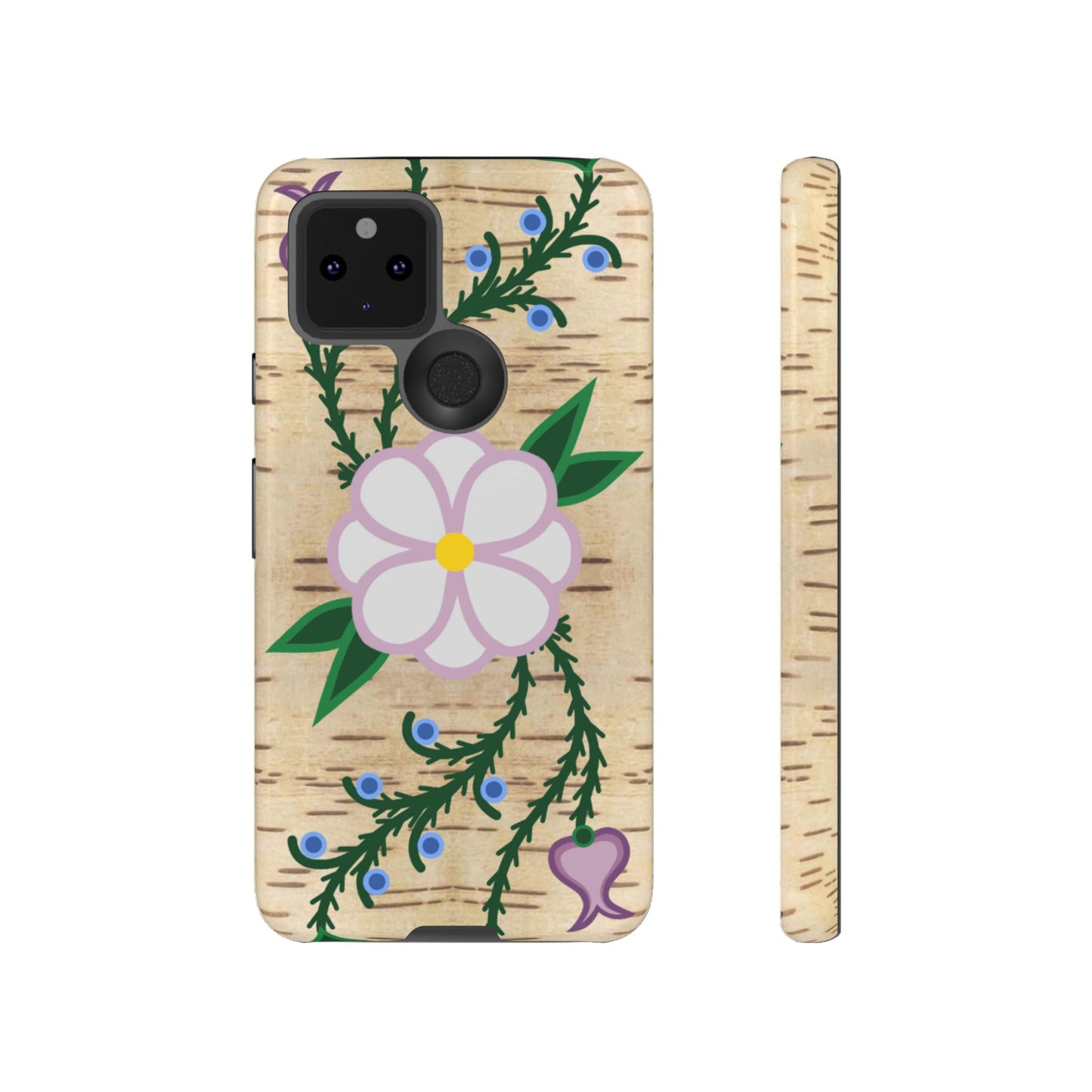 Birchbark Print Ojibwe Floral Tough Phone Cases - Black