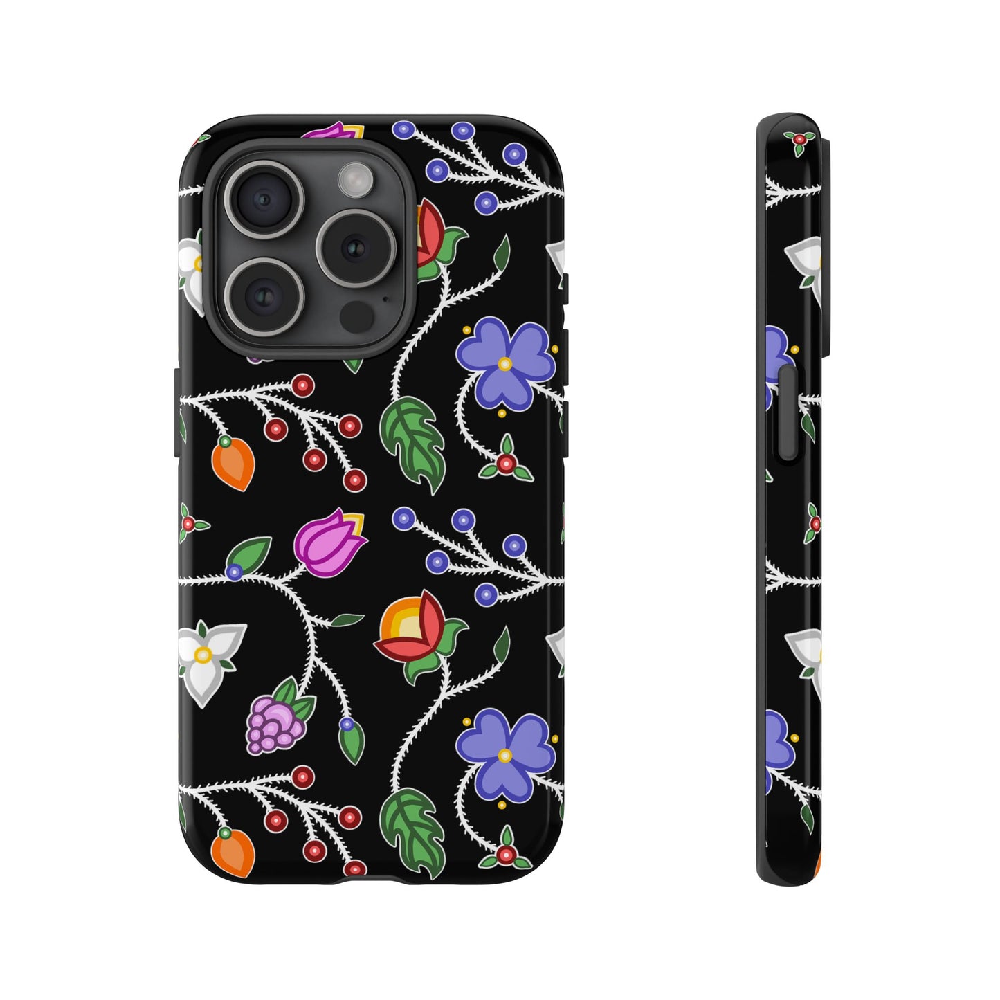 Ojibwe Floral Tough Phone Cases - Black