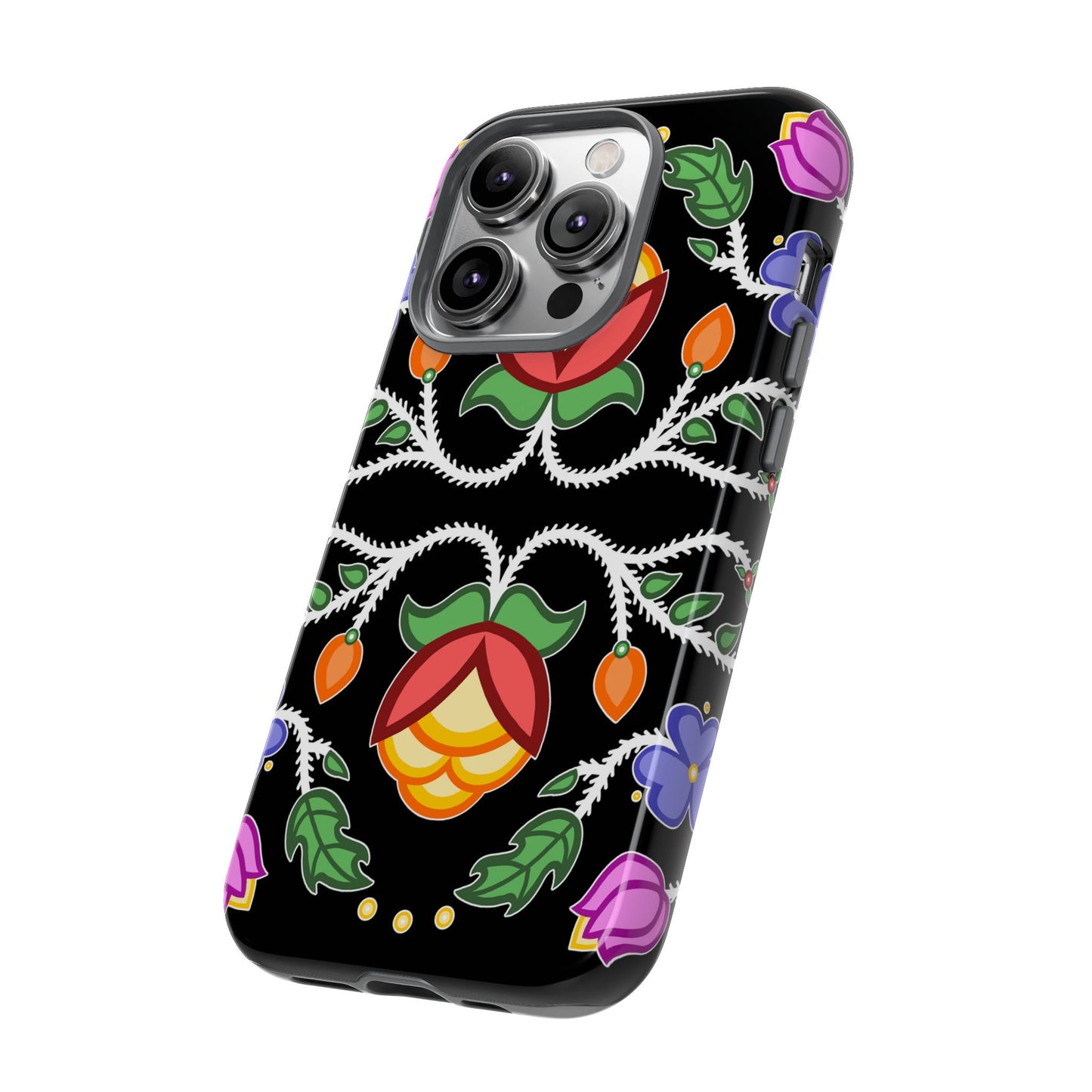 Tulip Design - Ojibwe Floral Tough Phone Cases - Black