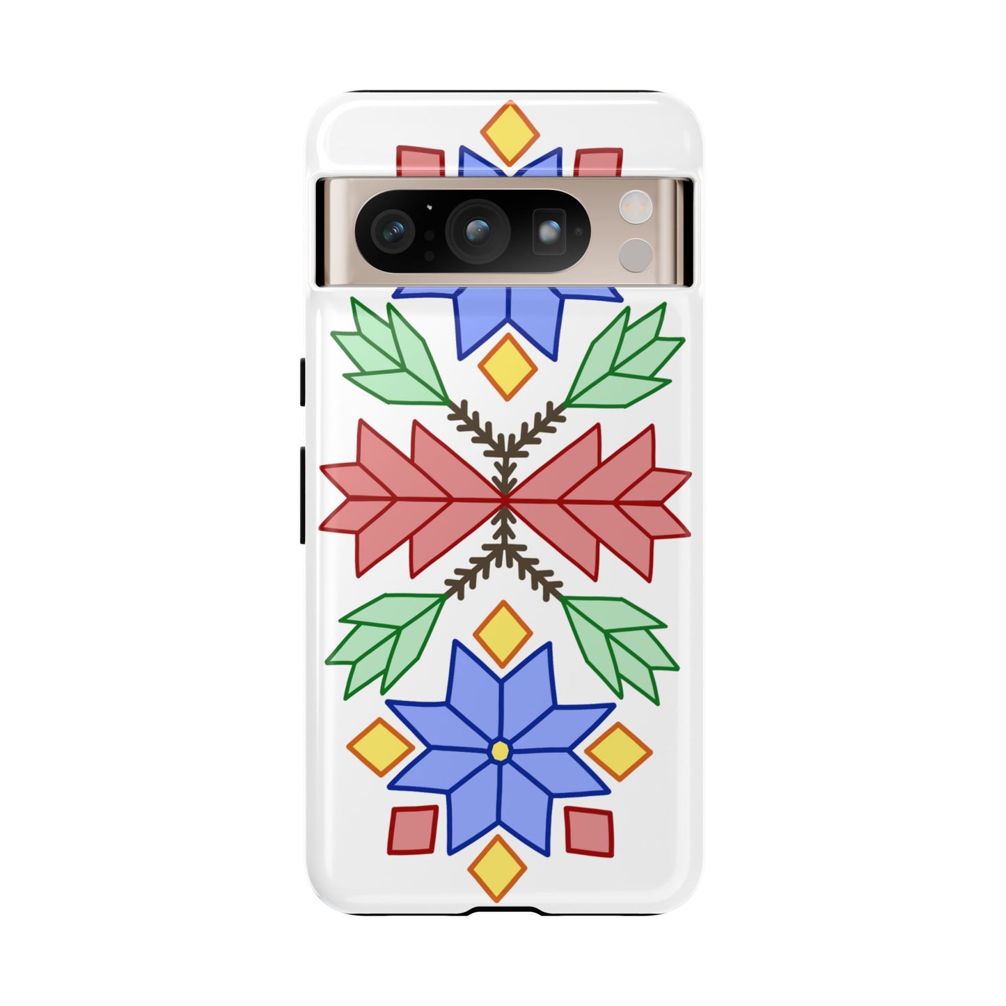 Geometric Ojibwe Floral Tough Phone Cases - White