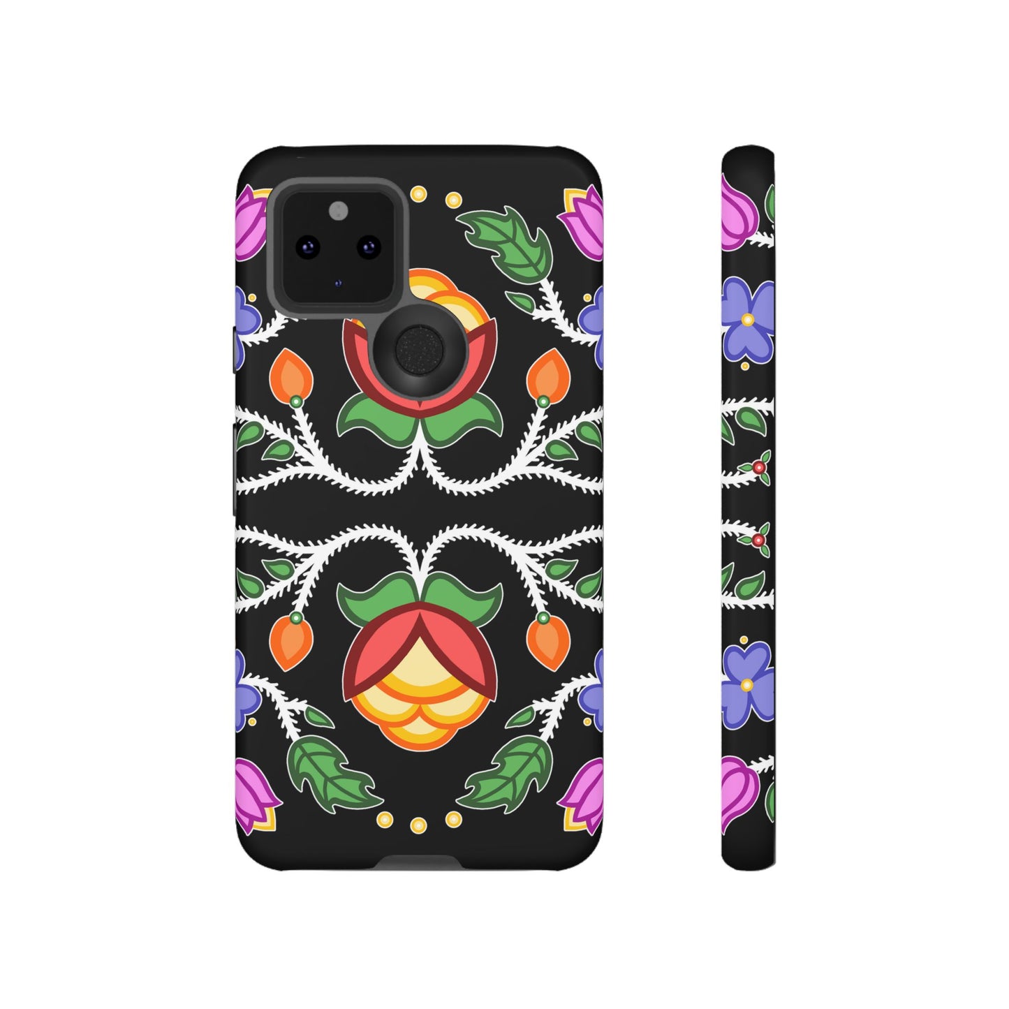 Tulip Design - Ojibwe Floral Tough Phone Cases - Black