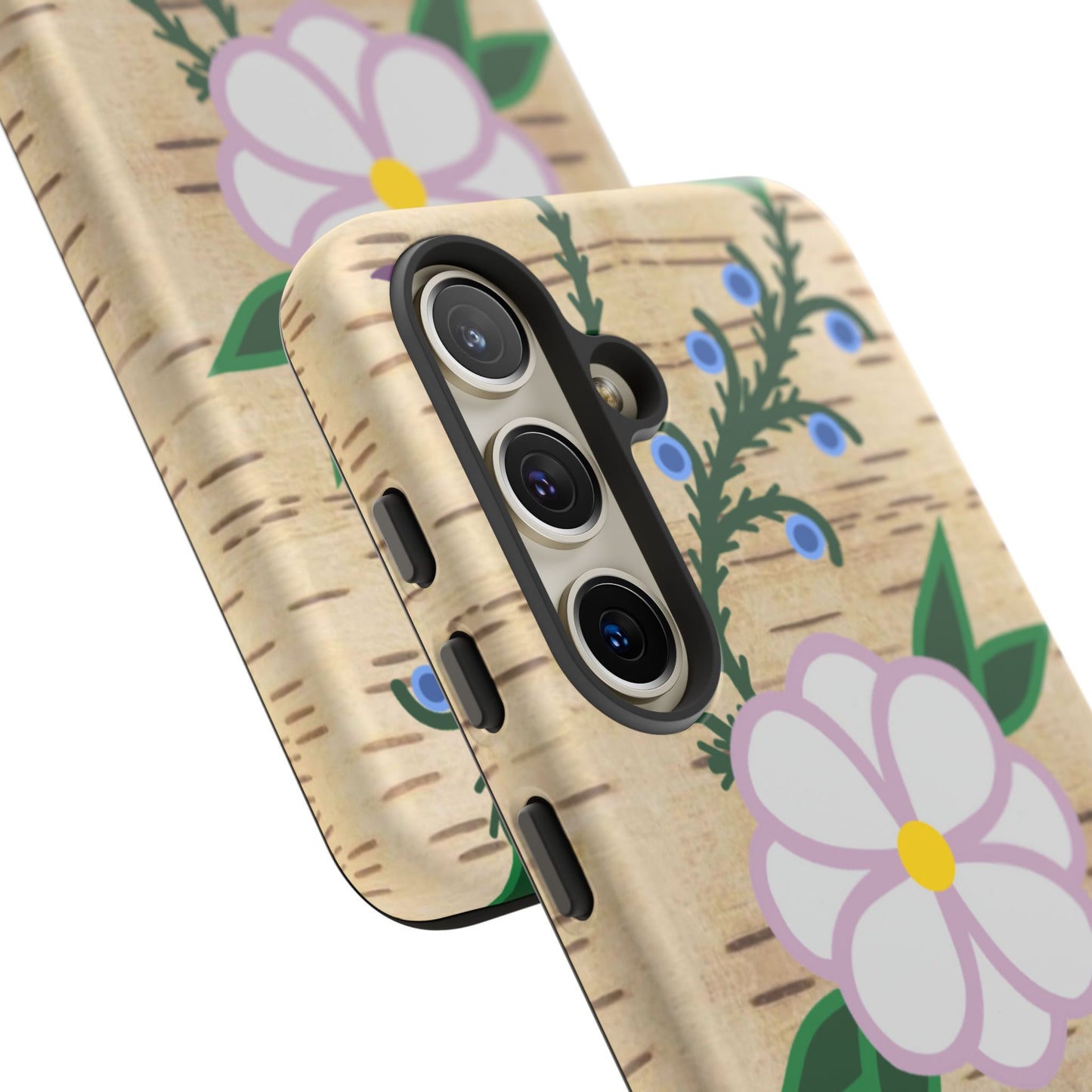 Birchbark Print Ojibwe Floral Tough Phone Cases - Black