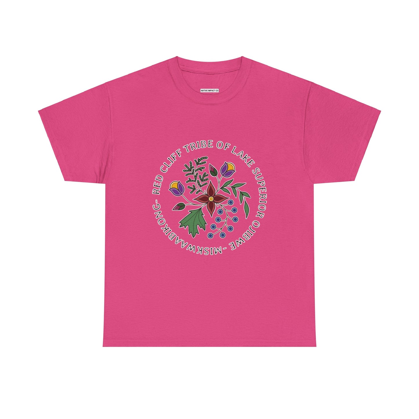 Red Cliff Tribe of Lake Superior Ojibwe Floral Design - Unisex Heavy Cotton Tee