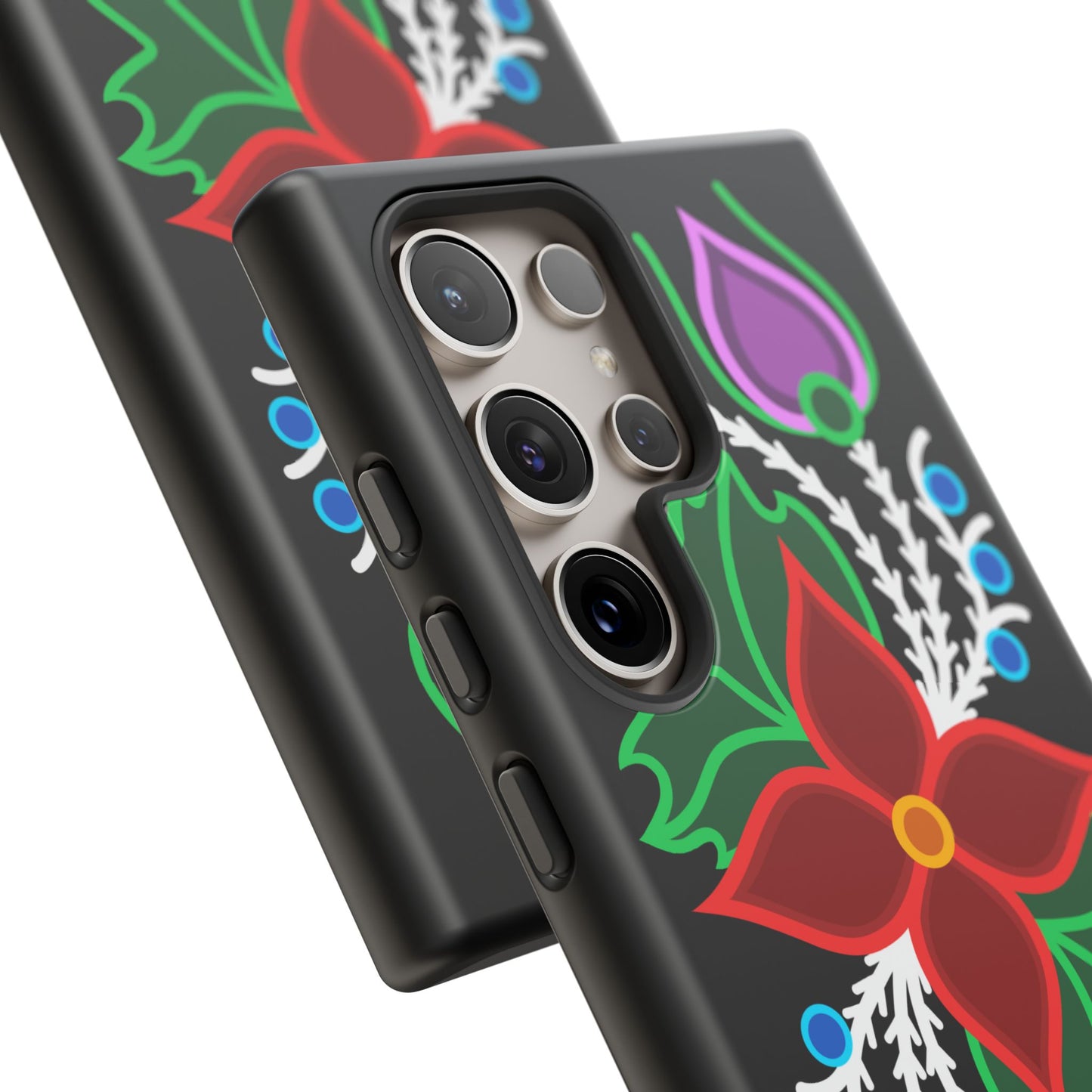 Traditional Ojibwe Floral Tough Phone Cases - Black