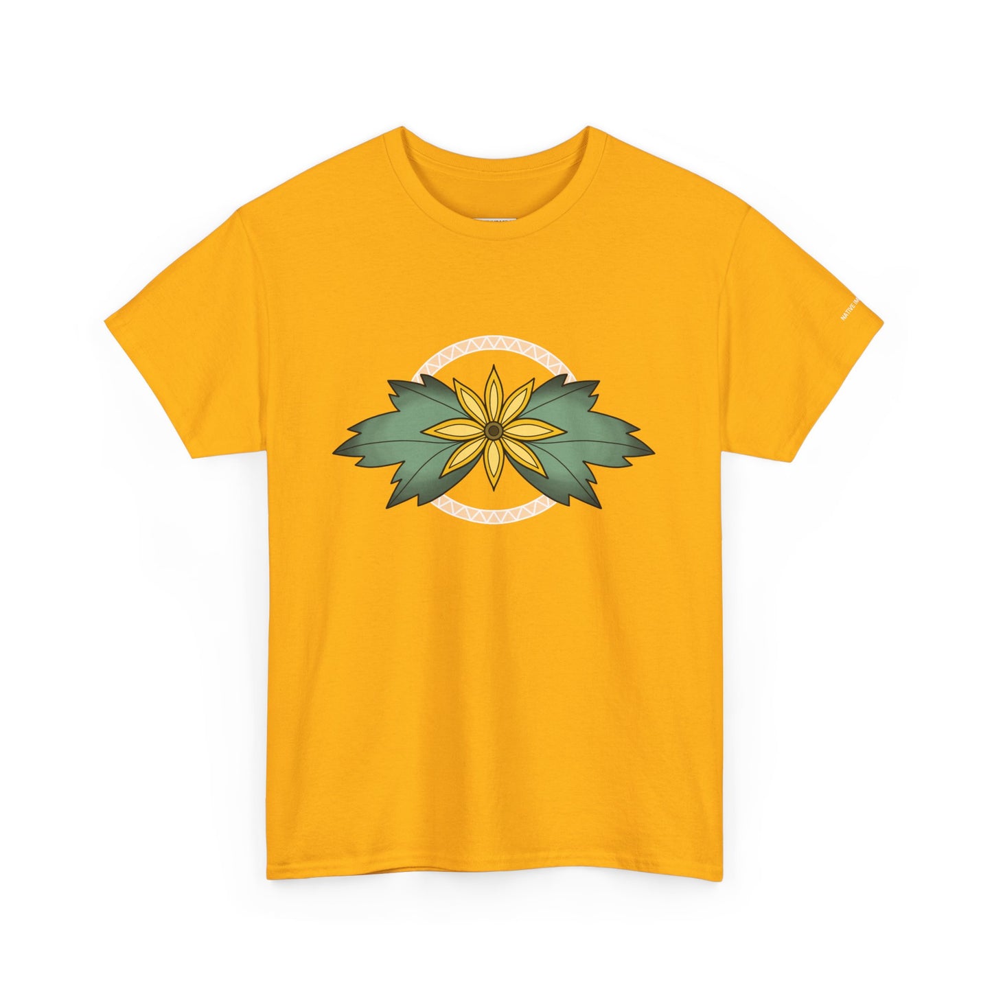 Ojibwe Floral Sunflower Chest Design - Unisex Gildan Heavy Cotton Tee