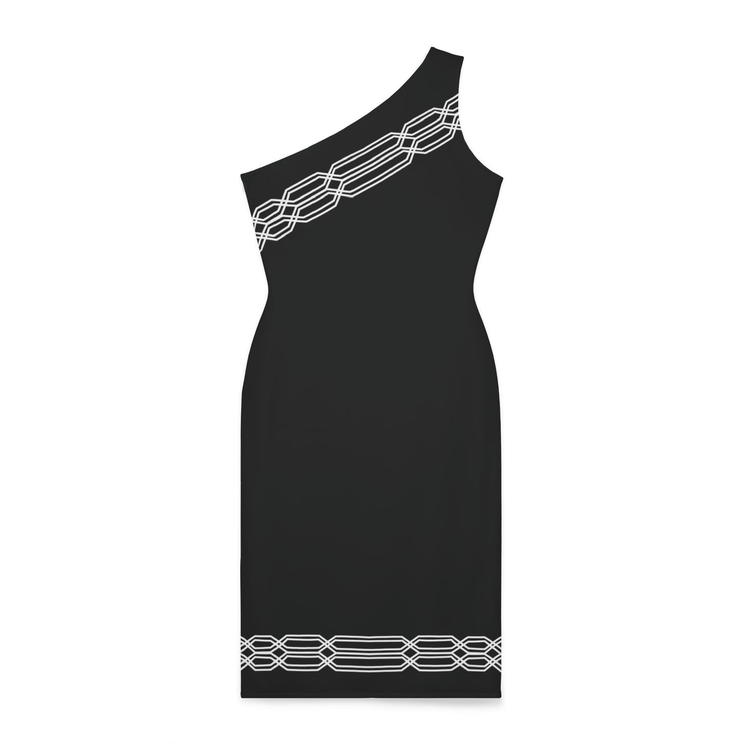 Otter Tail Pattern - Classy One Shoulder Strap Dress - Black