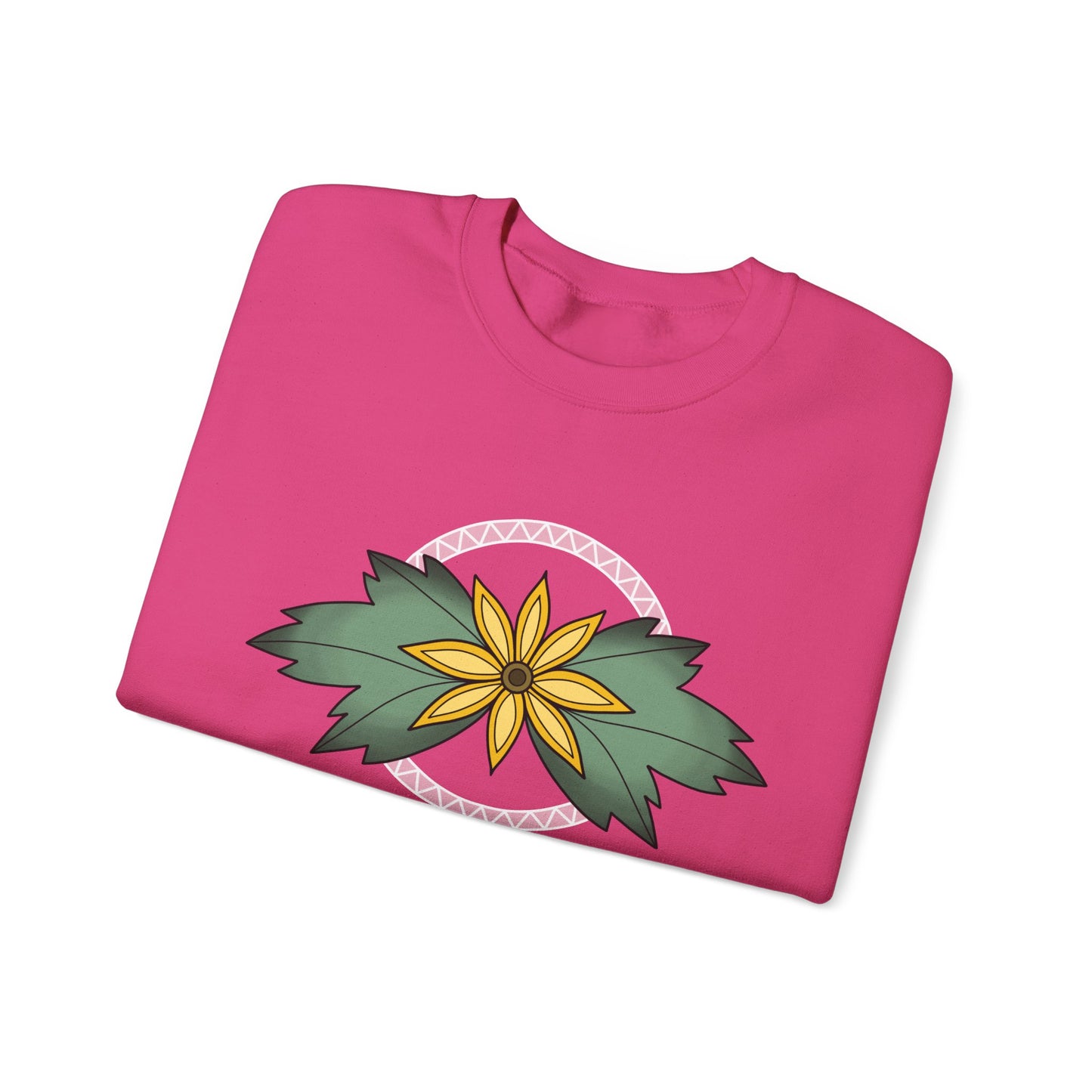 Sunflower Ojibwe Style Floral With Zig Zag Design - Unisex Gildan Heavy Blend™ Crewneck Sweatshirt