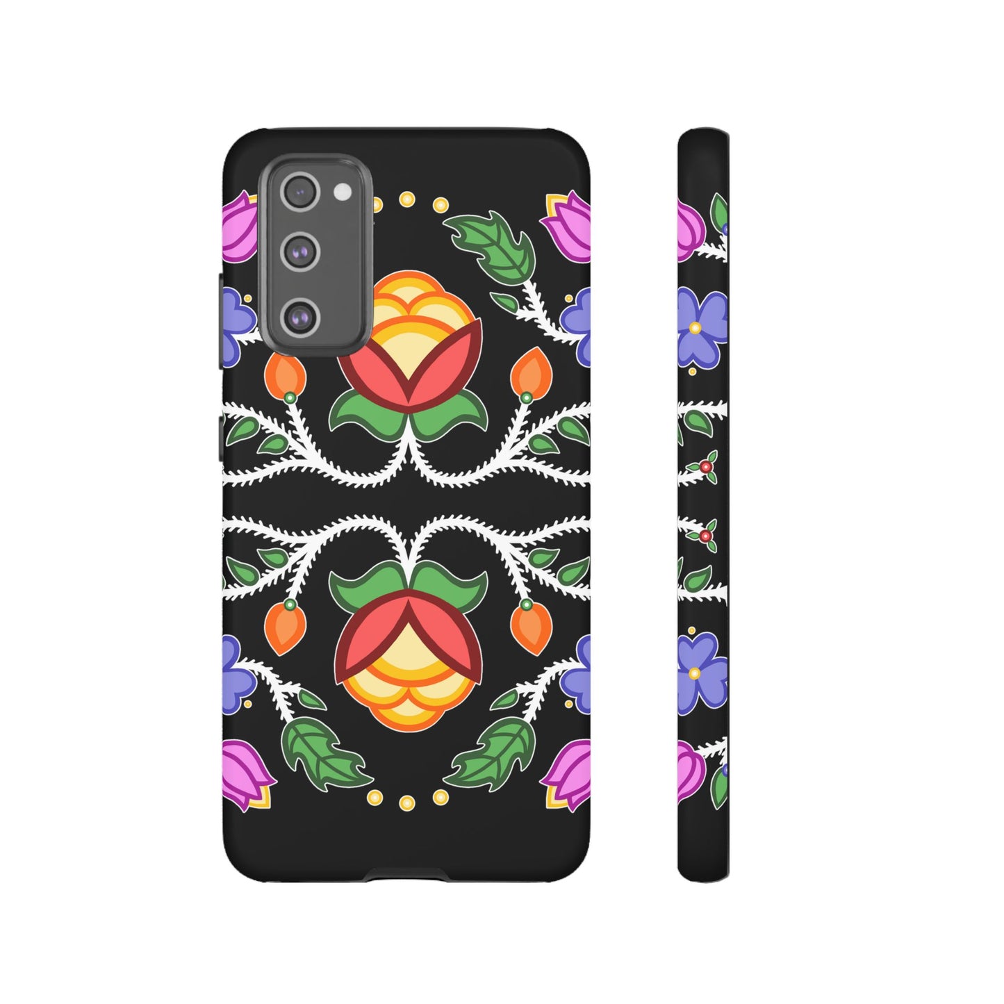 Tulip Design - Ojibwe Floral Tough Phone Cases - Black