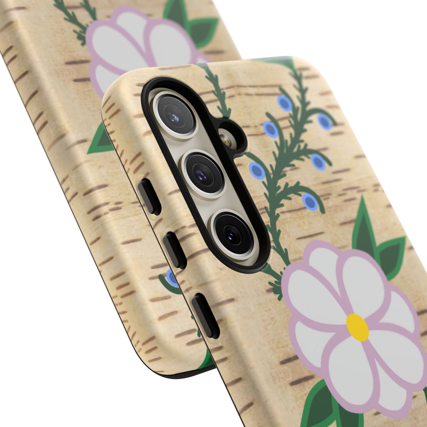 Birchbark Print Ojibwe Floral Tough Phone Cases - Black