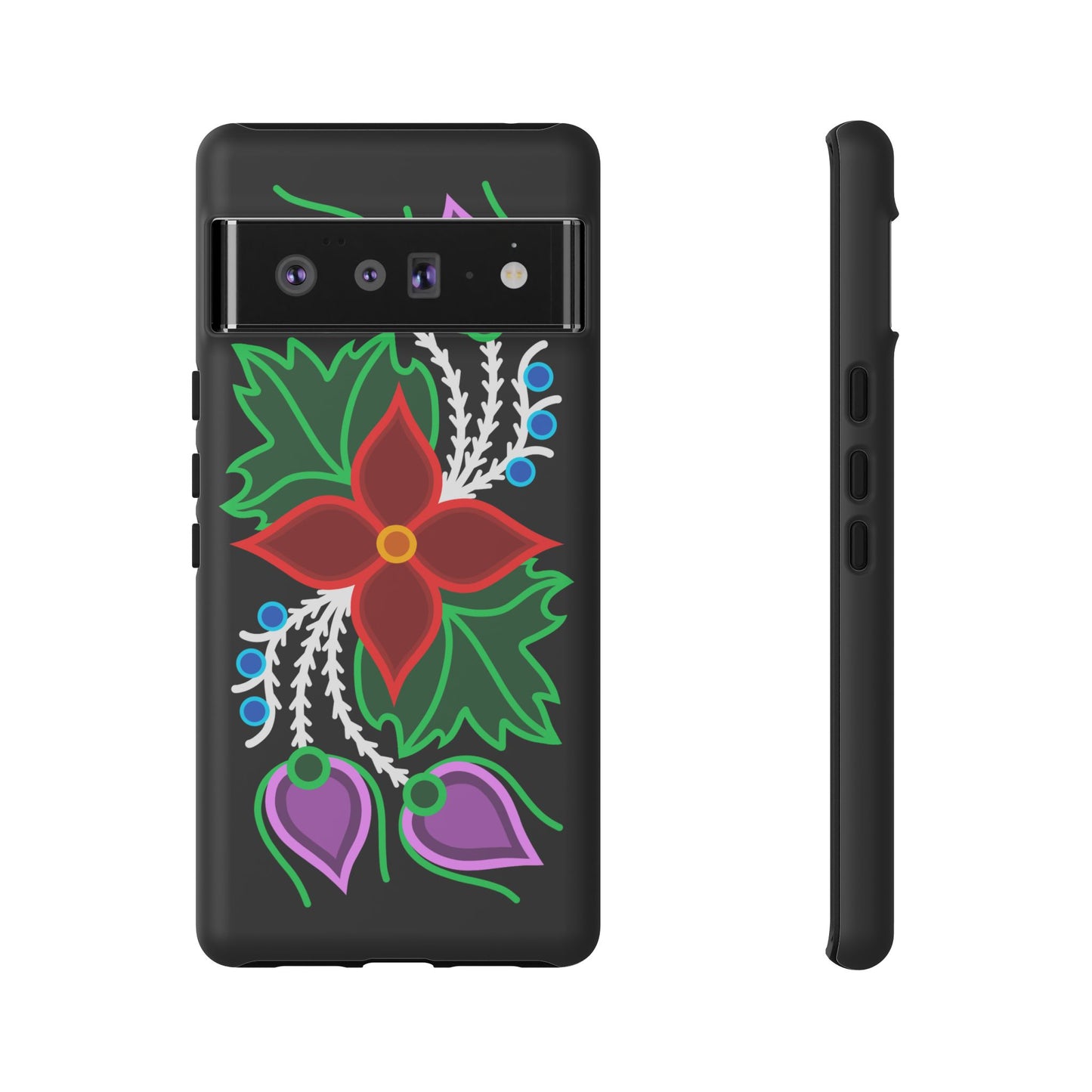 Traditional Ojibwe Floral Tough Phone Cases - Black