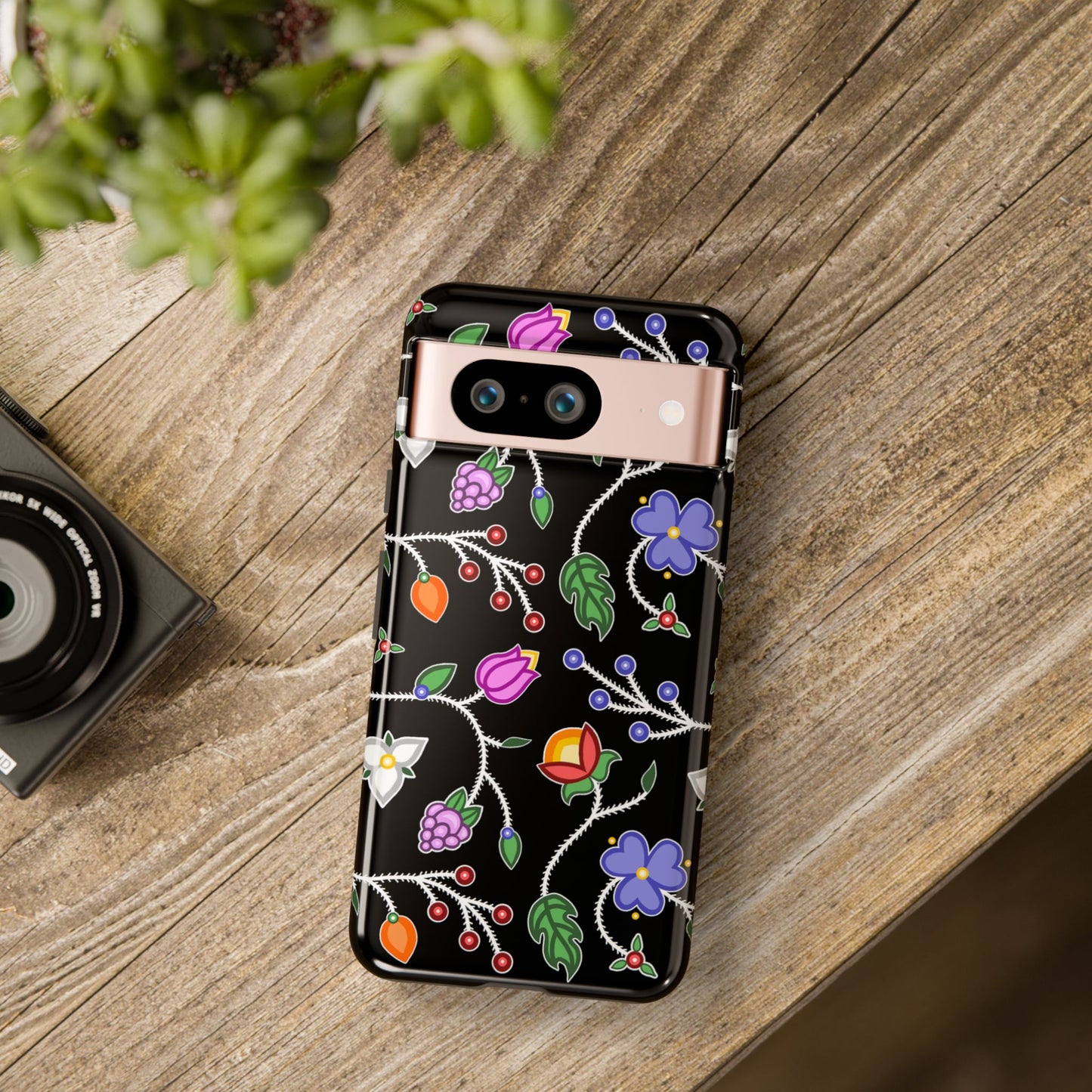 Ojibwe Floral Tough Phone Cases - Black