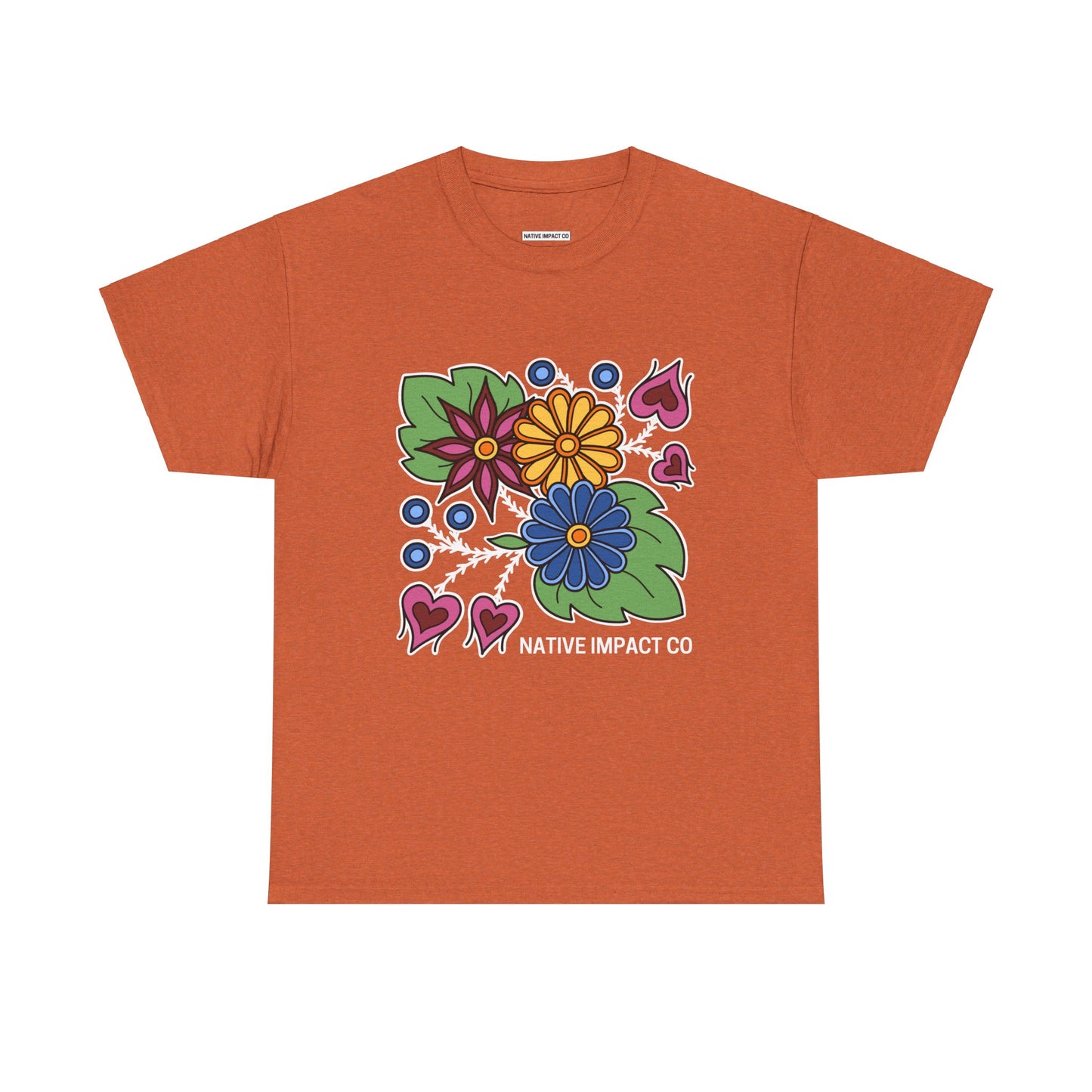 Hearts & Berries Contemporary Ojibwe Floral Design - Unisex Gildan Heavy Cotton Tee