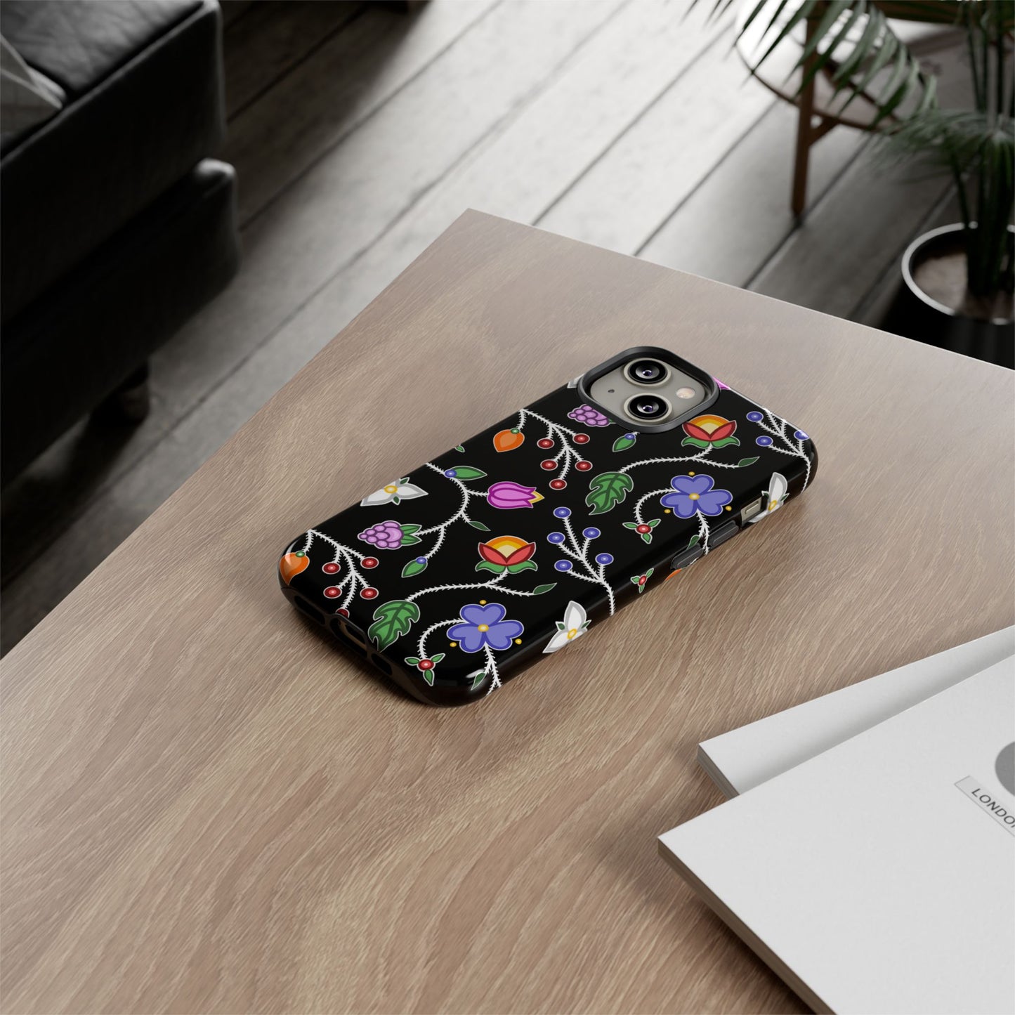 Ojibwe Floral Tough Phone Cases - Black