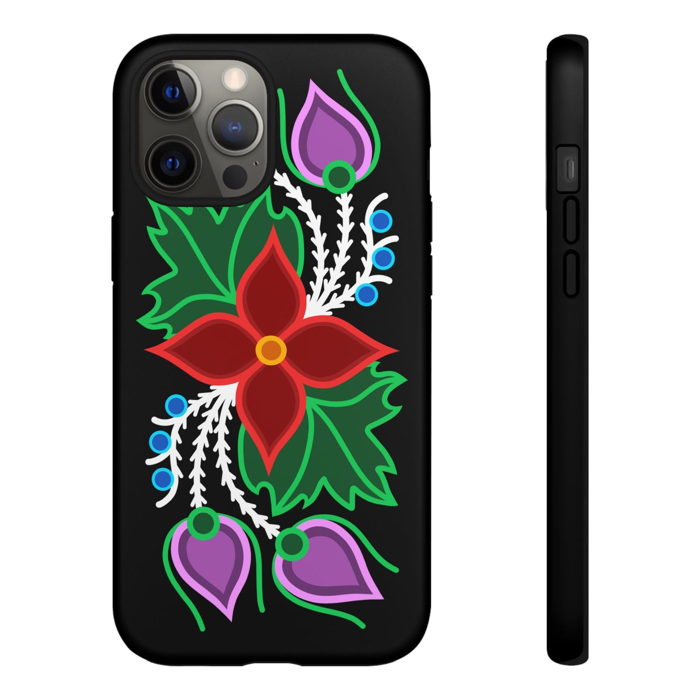 Traditional Ojibwe Floral Tough Phone Cases - Black