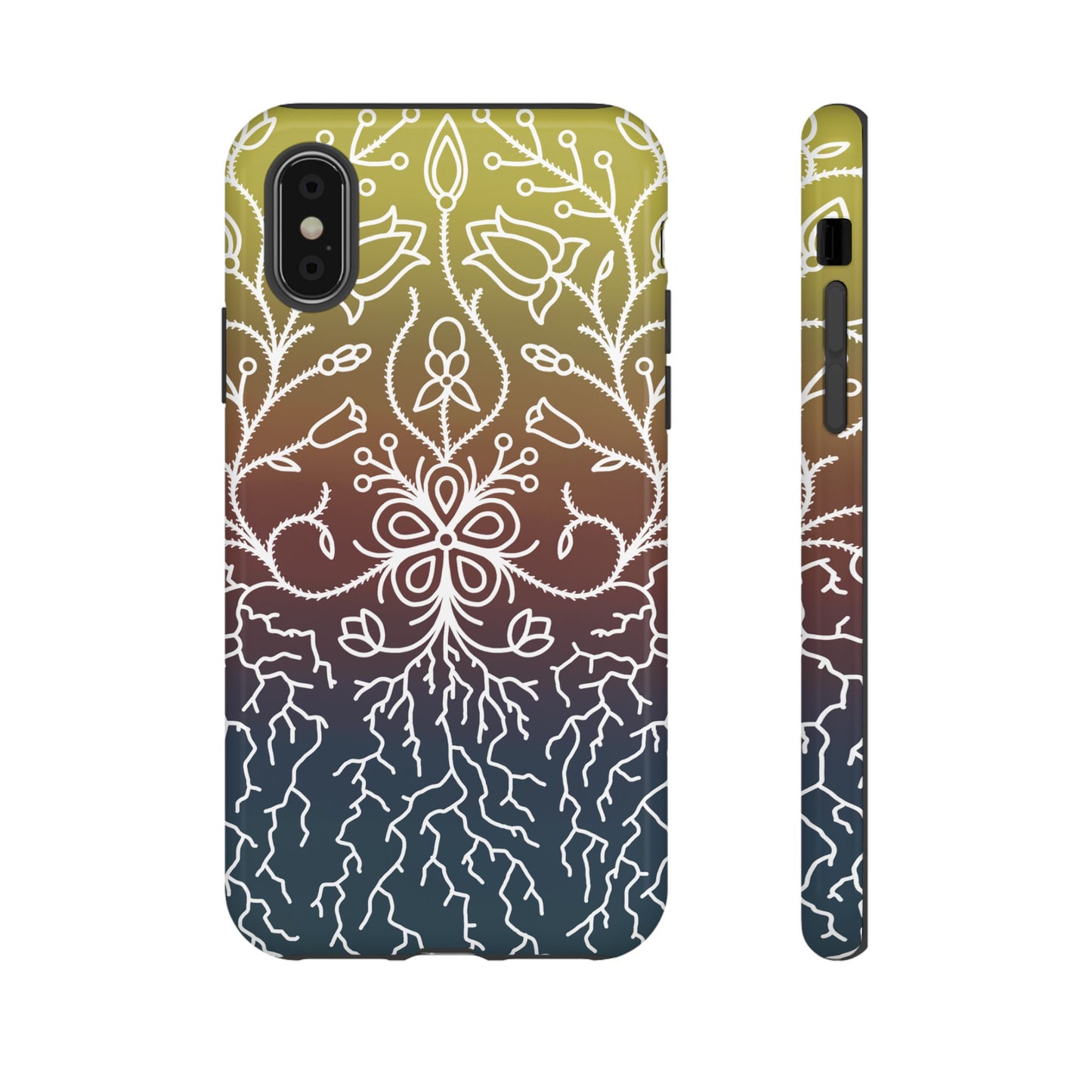 Sunset Ojibwe Floral Print Tough Phone Cases - Black