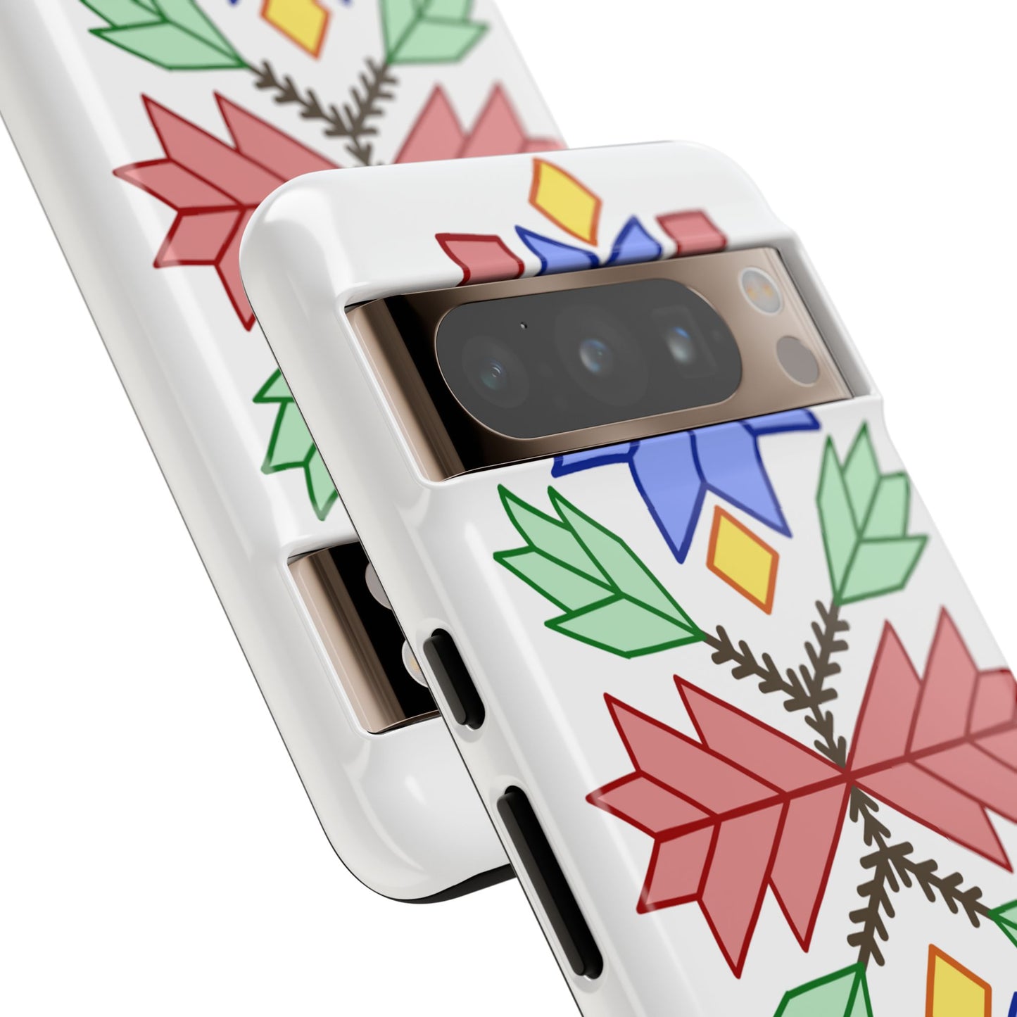 Geometric Ojibwe Floral Tough Phone Cases - White