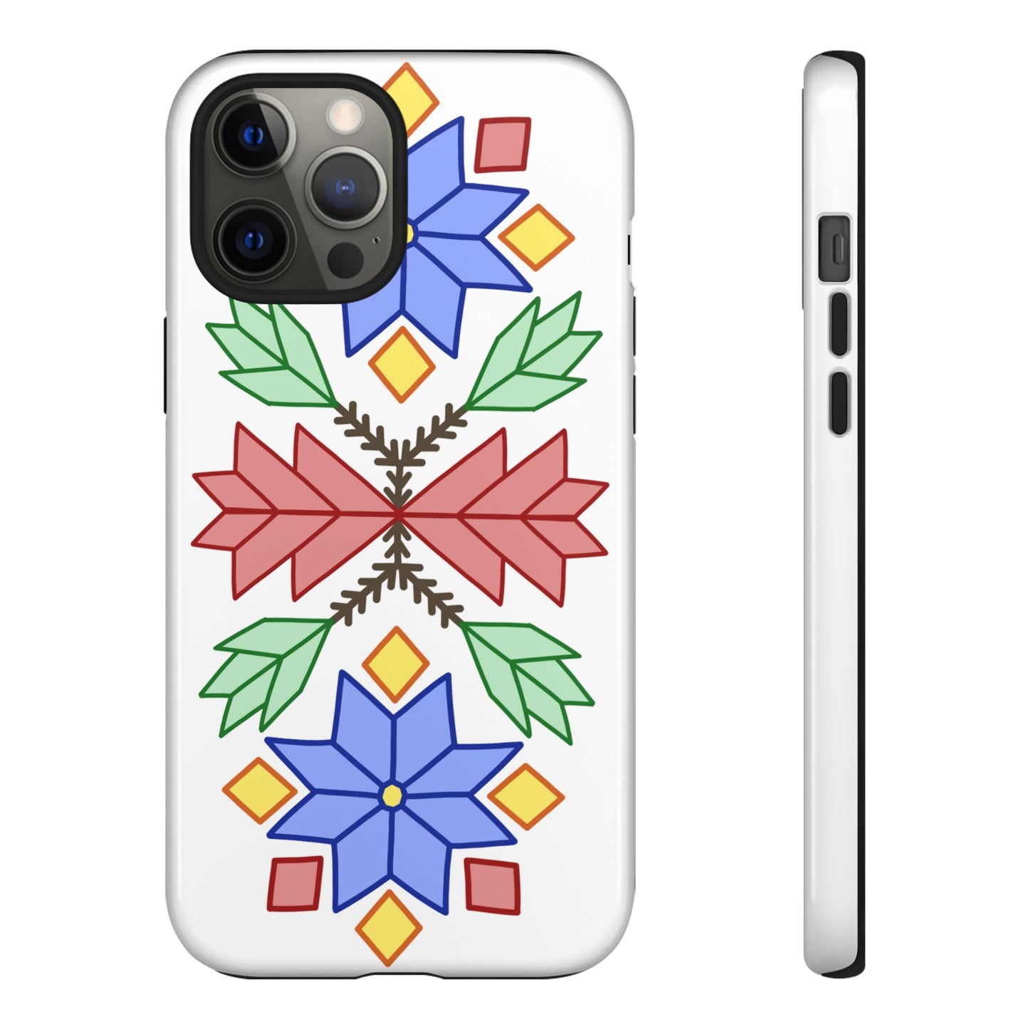 Geometric Ojibwe Floral Tough Phone Cases - White