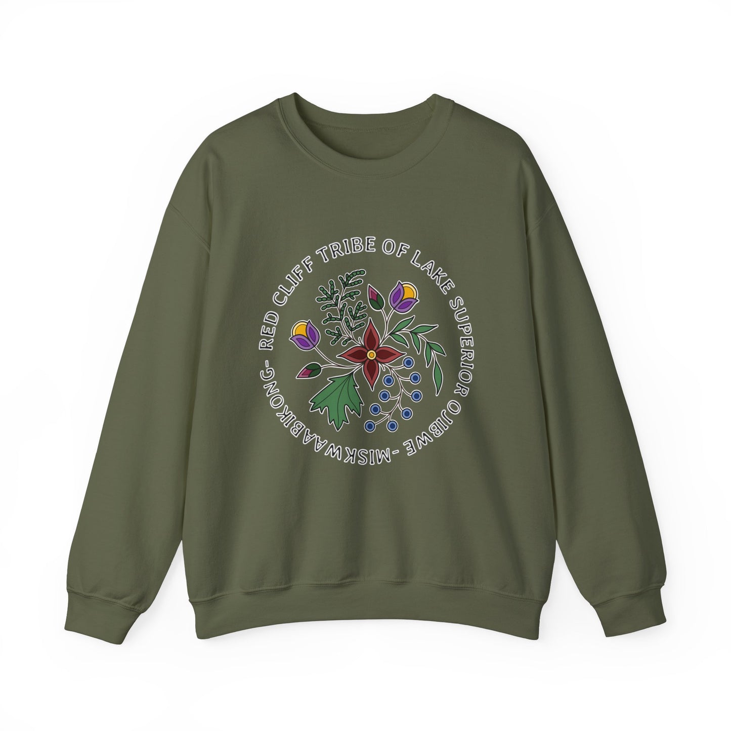 Red Cliff Tribe of Lake Superior Ojibwe Floral Design - Unisex Heavy Blend™ Crewneck Sweatshirt