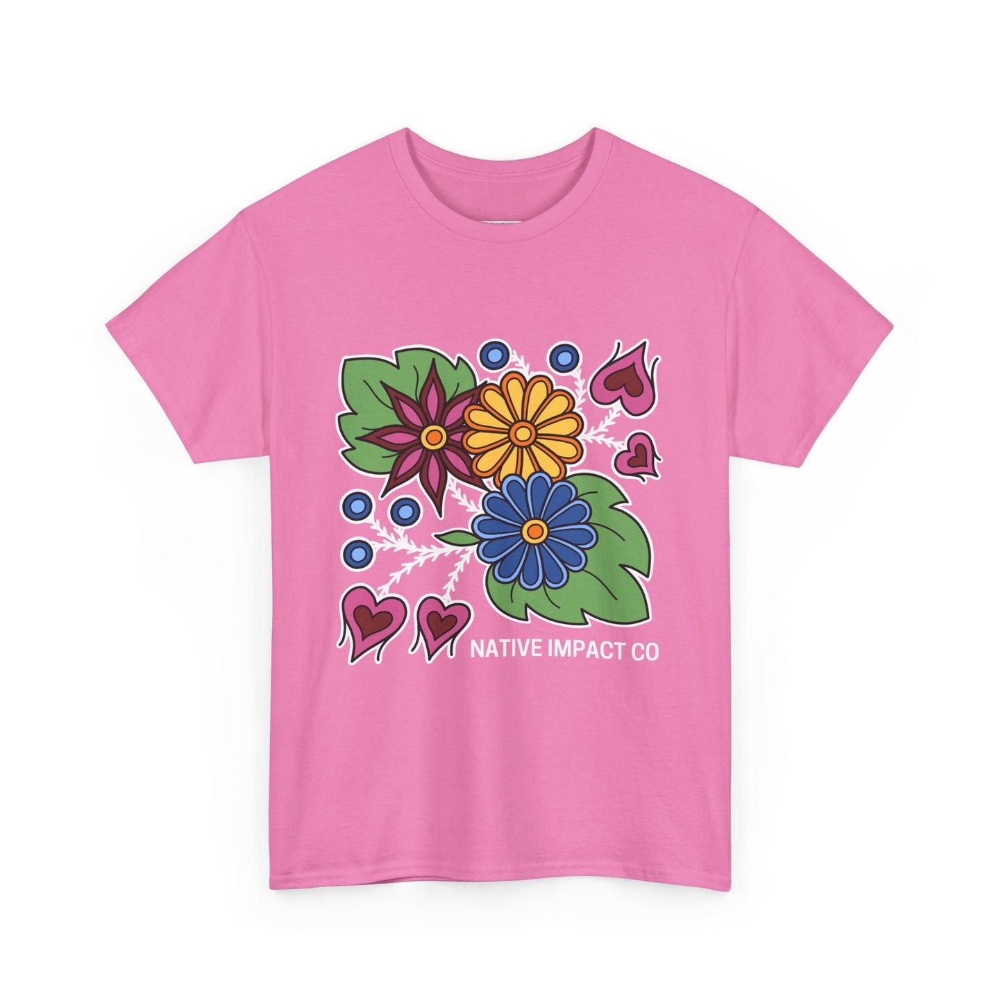 Hearts & Berries Contemporary Ojibwe Floral Design - Unisex Gildan Heavy Cotton Tee