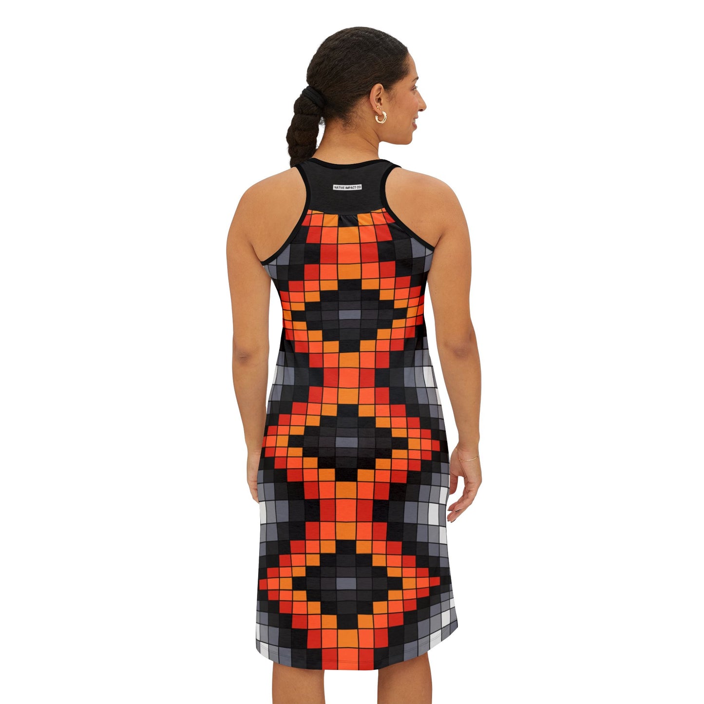 Geometric Print - Women's Racerback Dress - Black & Fire Colors