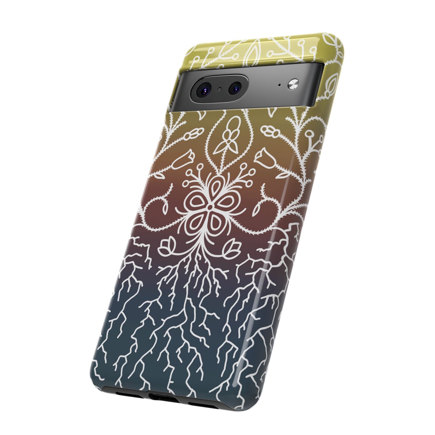 Sunset Ojibwe Floral Print Tough Phone Cases - Black