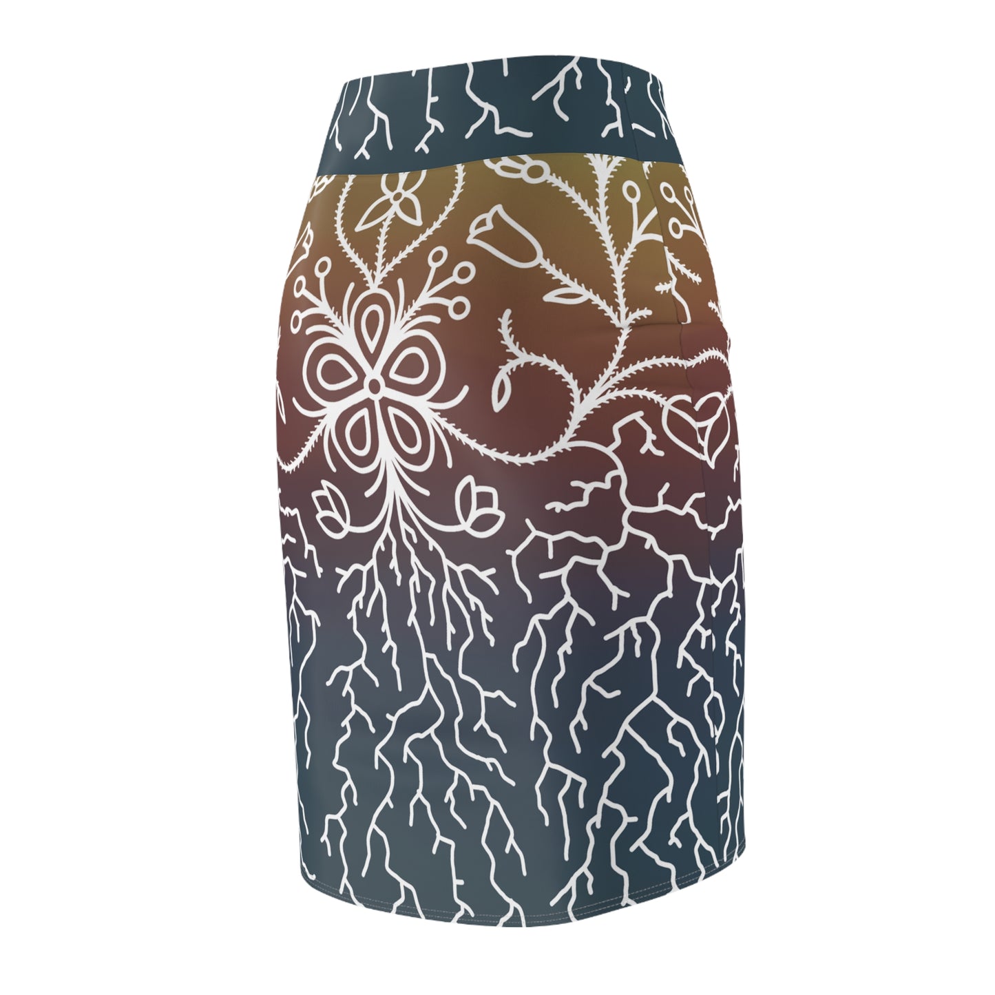 Sunset Ojibwe Floral Design - Women's Pencil Skirt