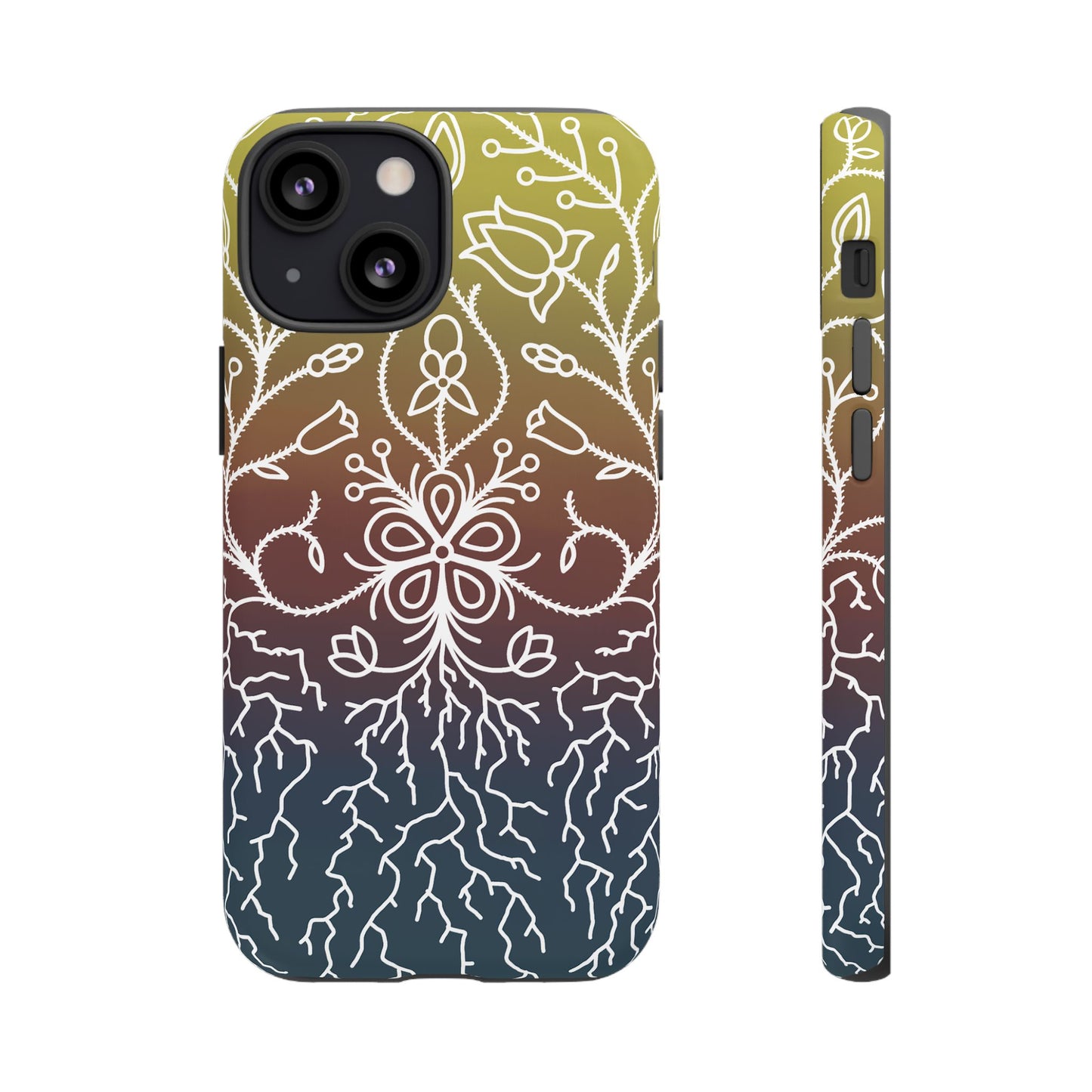 Sunset Ojibwe Floral Print Tough Phone Cases - Black