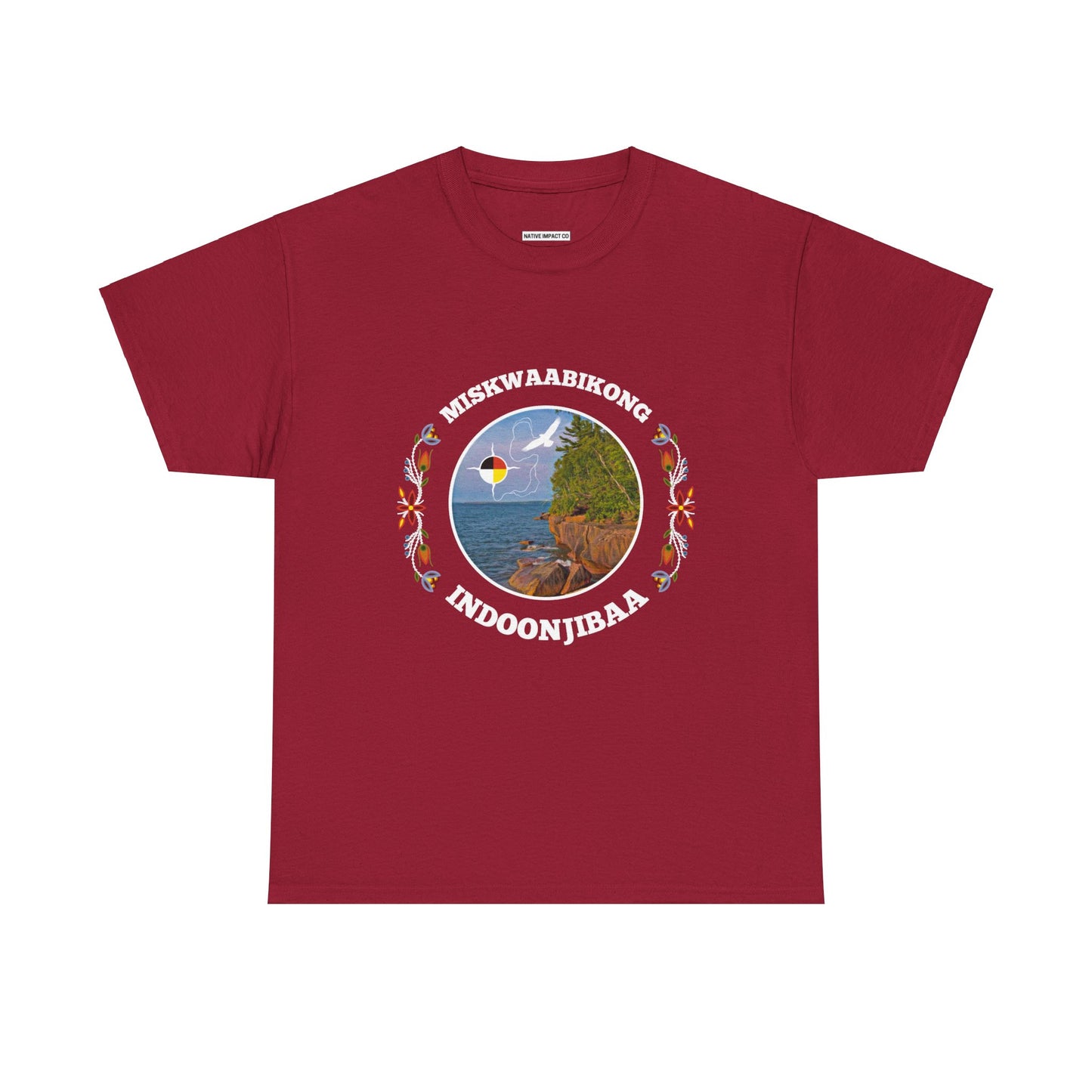 Miskwaabikong Indoonjibaa- Red Cliff Design - Unisex Heavy Cotton Tee