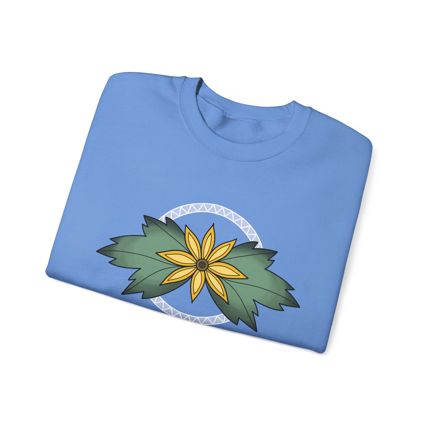 Sunflower Ojibwe Style Floral With Zig Zag Design - Unisex Gildan Heavy Blend™ Crewneck Sweatshirt