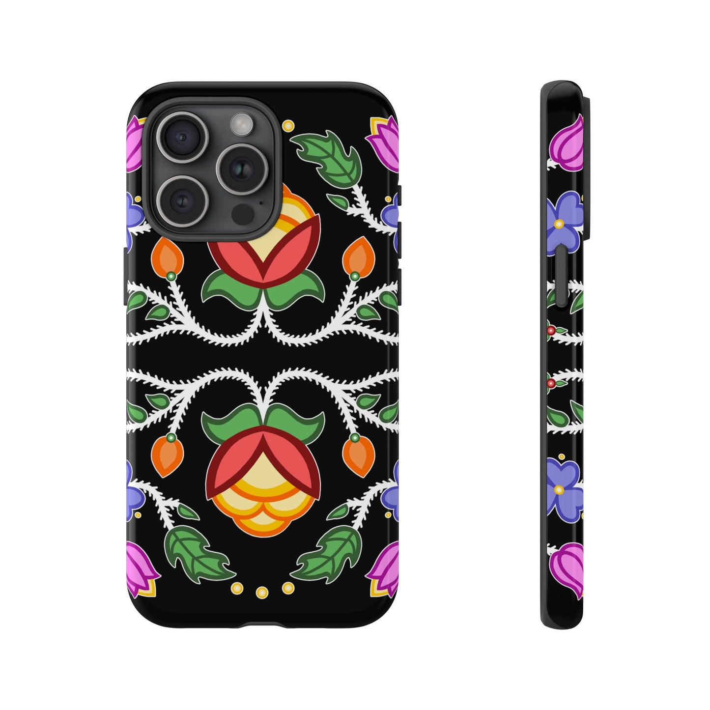 Tulip Design - Ojibwe Floral Tough Phone Cases - Black